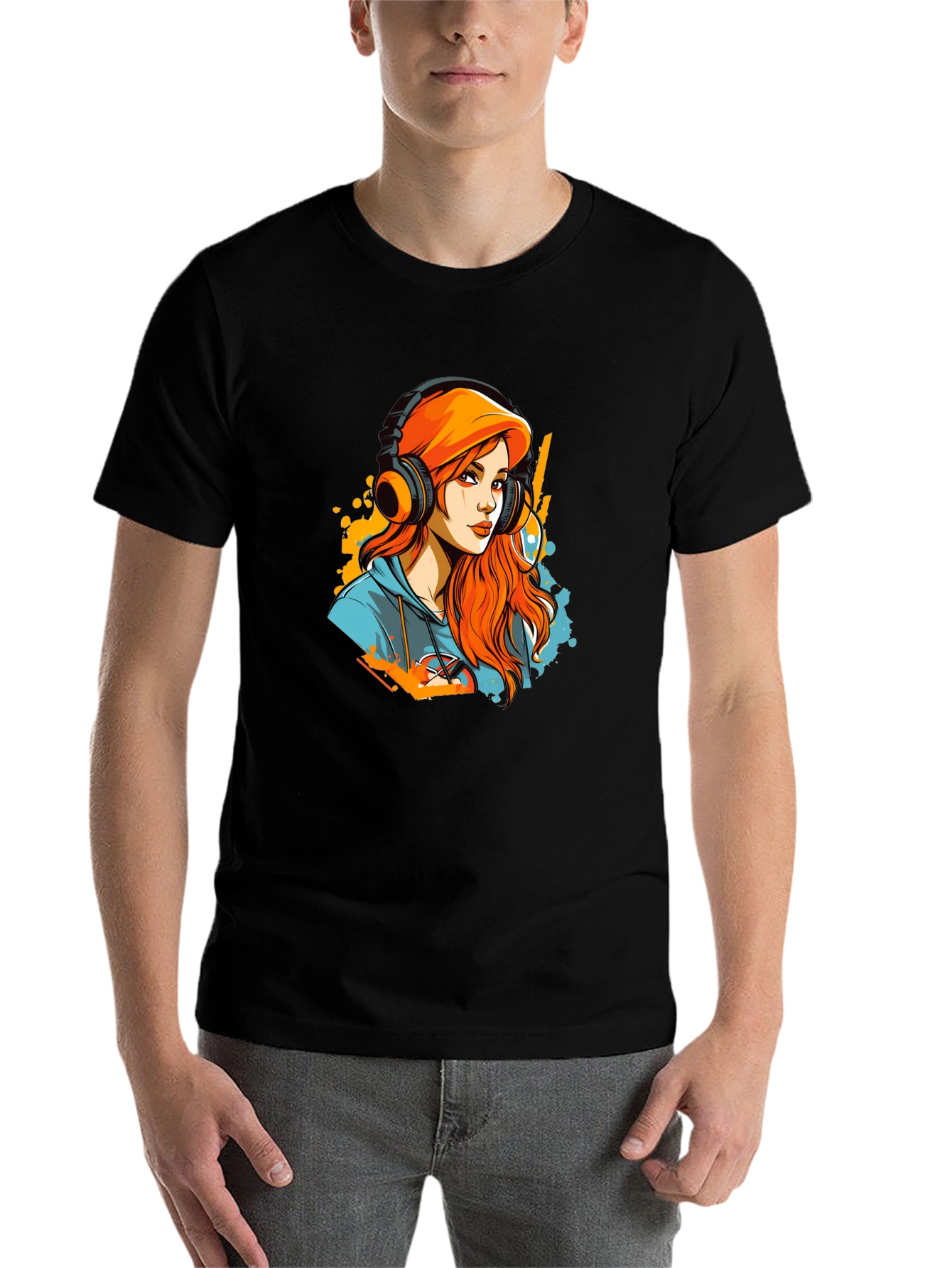 Black Gamer Girl T-Shirt - Headphone Art Design view 7