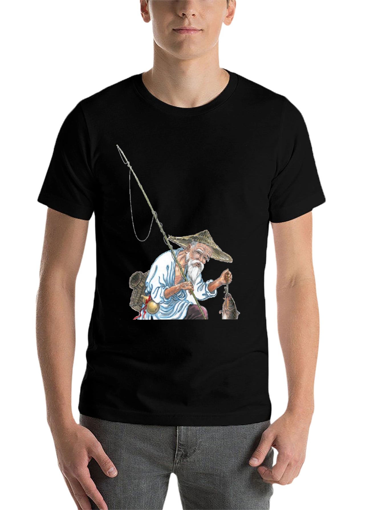 Black Fisherman Graphic Tee - Unique Artistic Design view 7