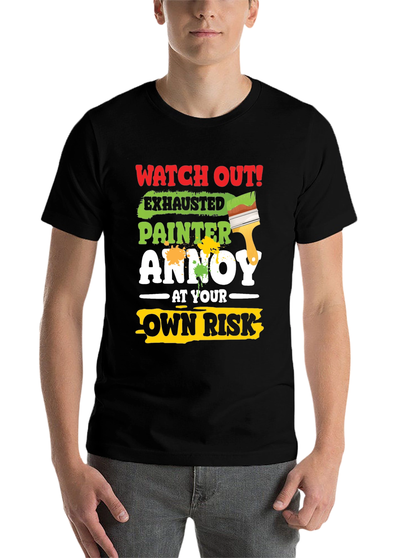 Black Exhausted Painter Graphic Tee - Humor T-Shirt view 7