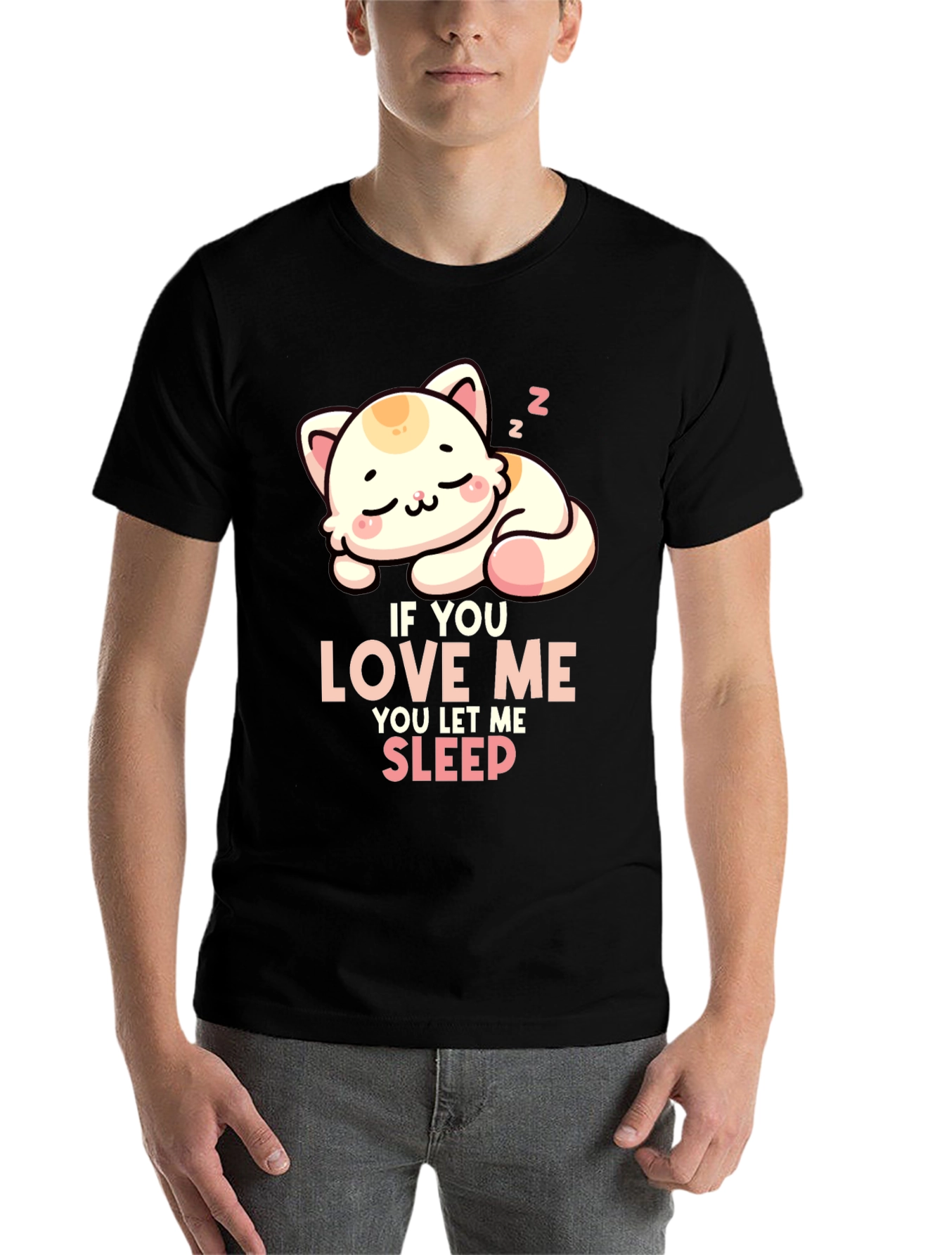 Black Cute Cat Sleeping T-Shirt - If You Love Me, Let Me Sleep! view 7