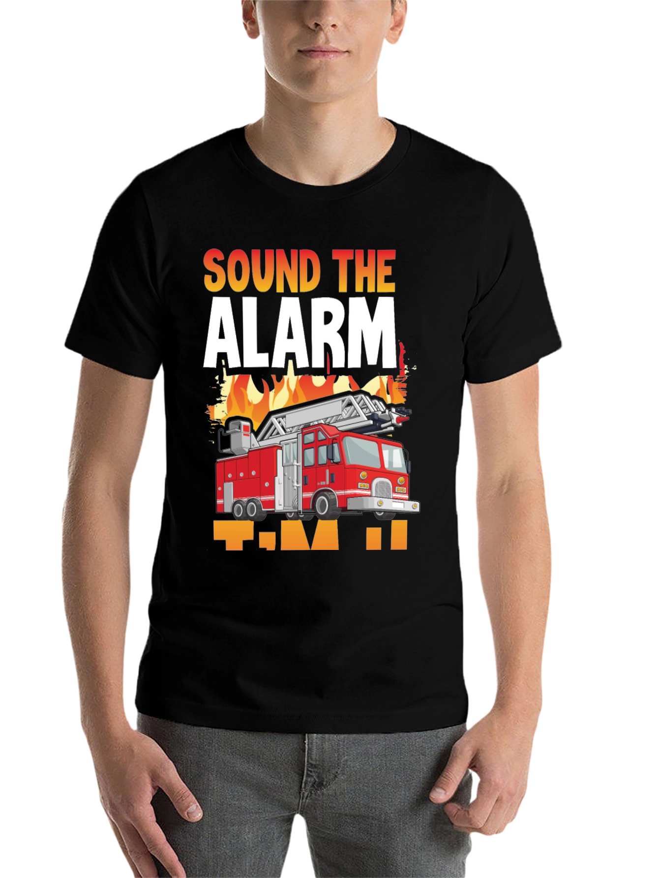 Black Sound the Alarm Firefighter T-Shirt view 7