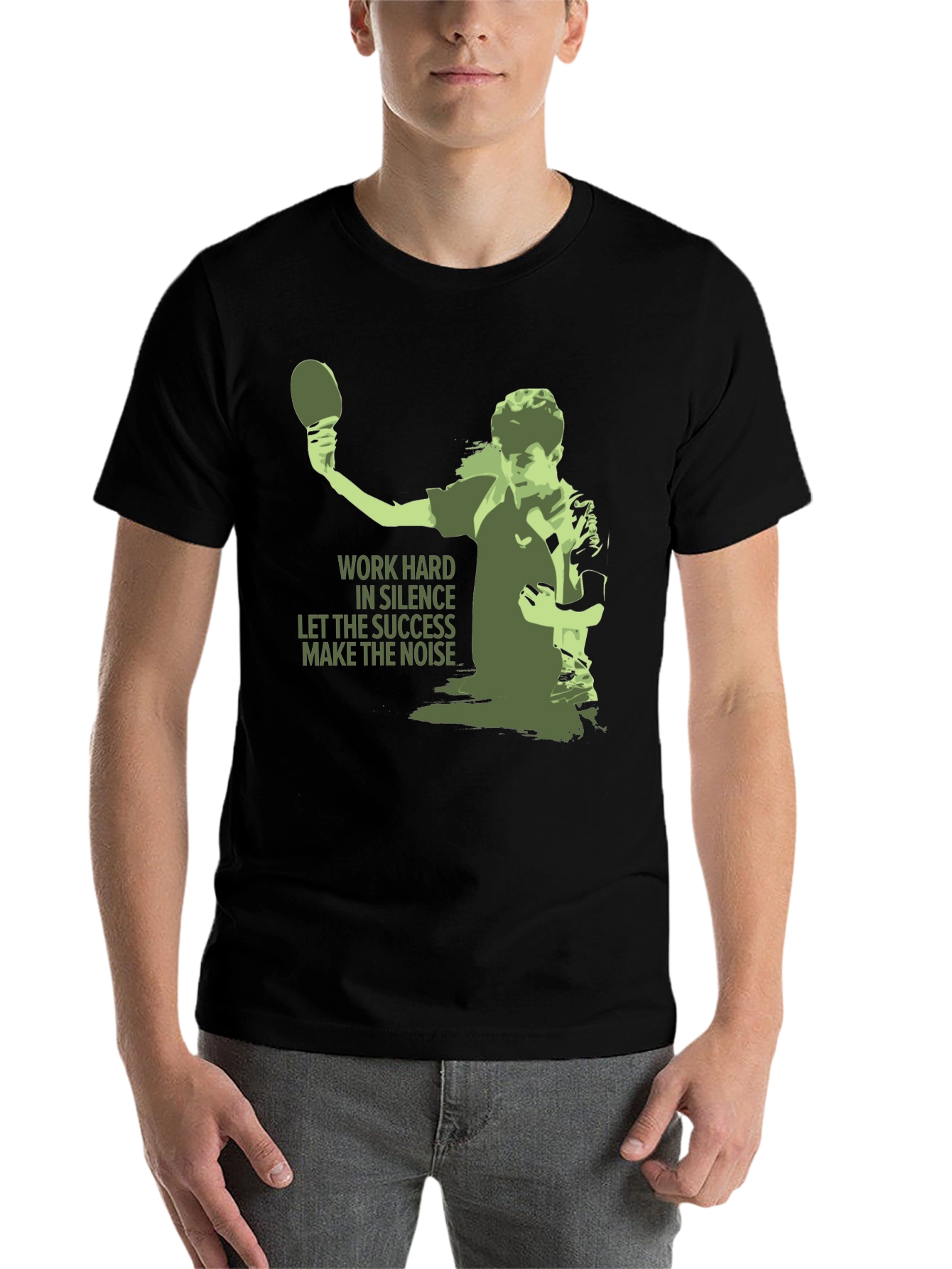 Black Table Tennis Graphic Tee - Work Hard T-Shirt view 7