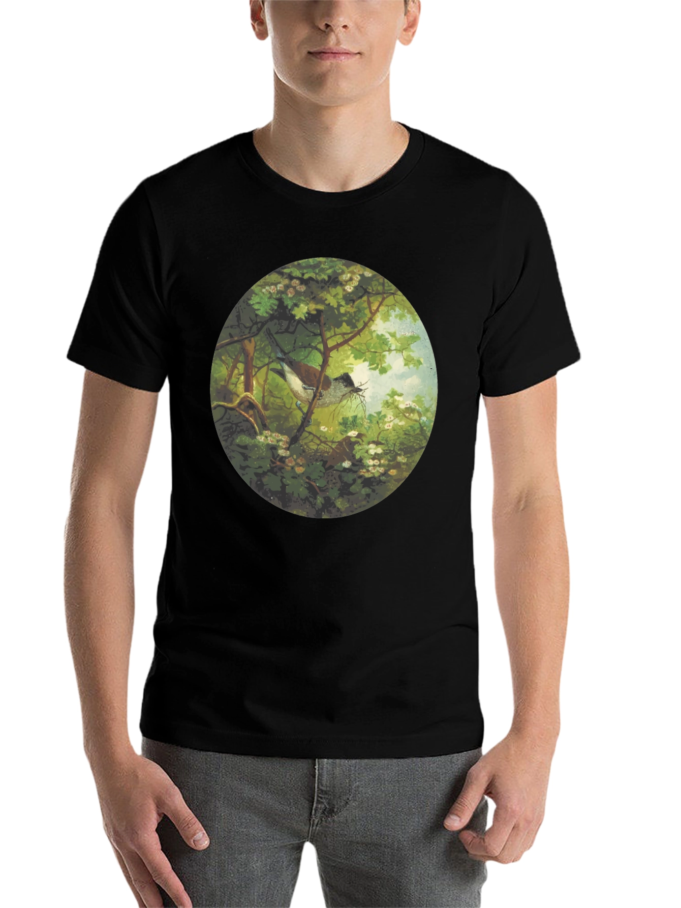 Black Bird & Nest Graphic Tee - Nature Art Shirt view 7