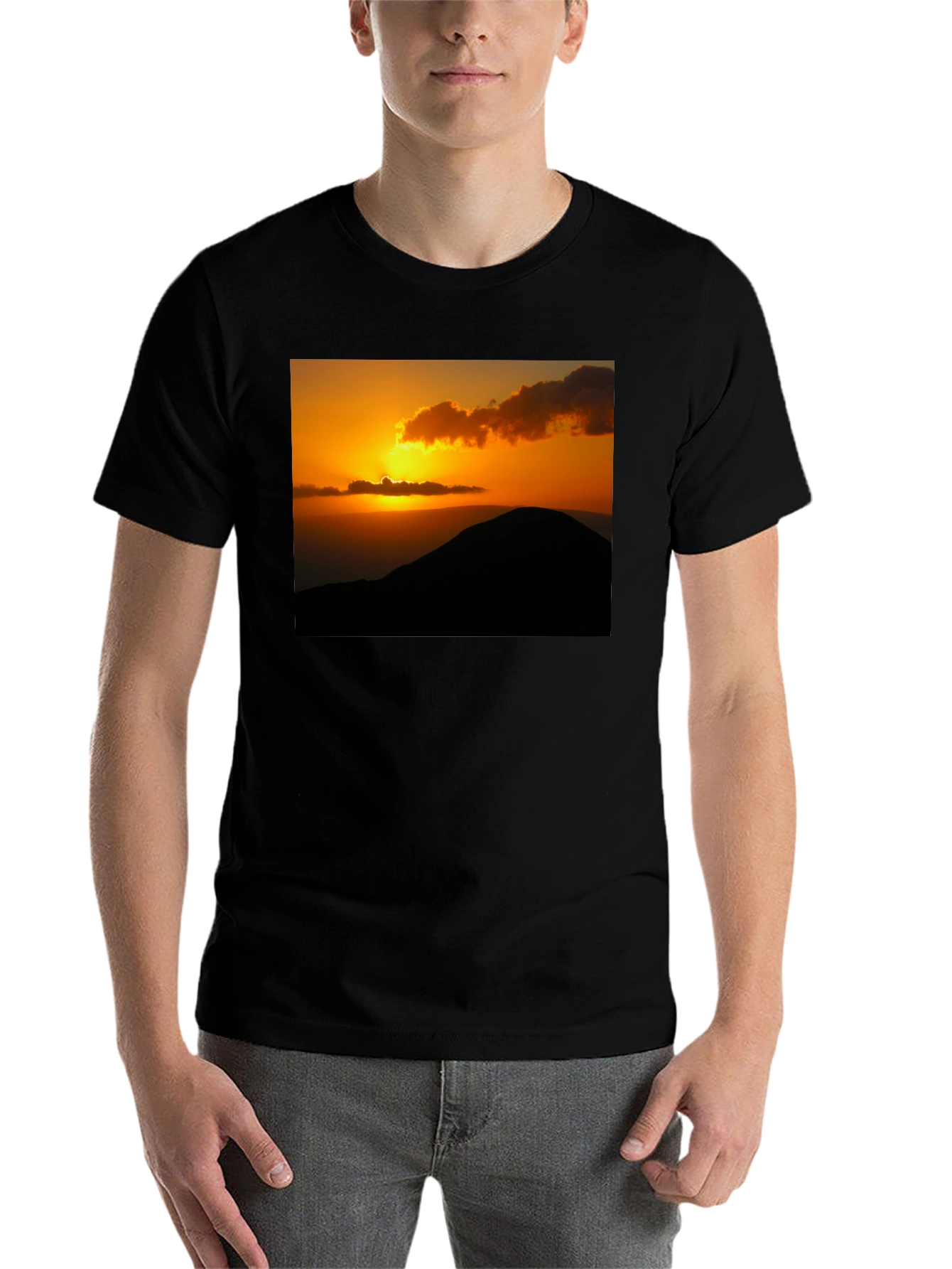 Black Sunset Mountain Graphic Tee - Black Cotton Blend view 7