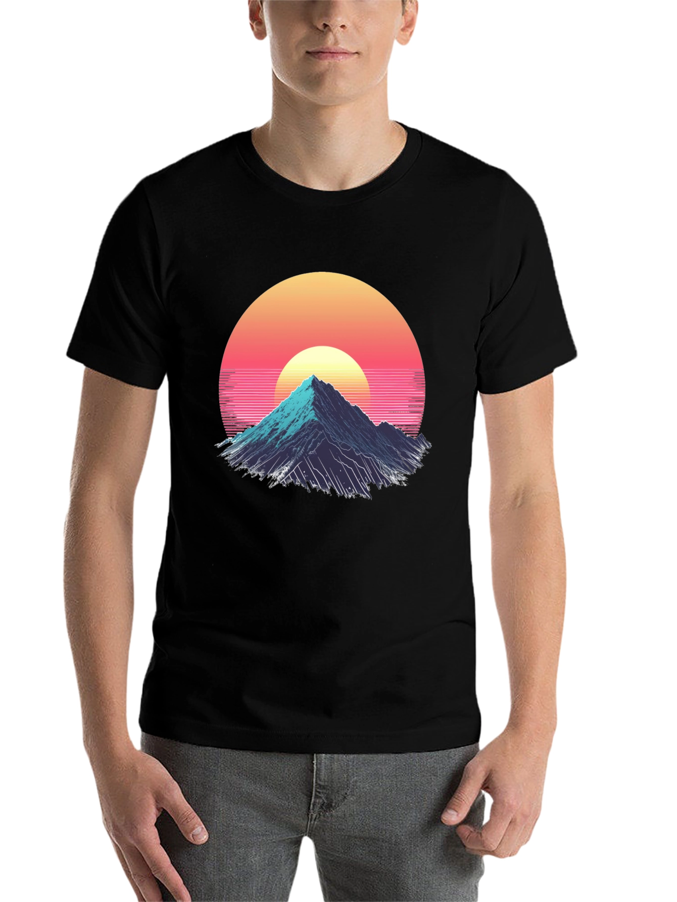 Black Retro Mountain Sunset Graphic Tee - Black view 7