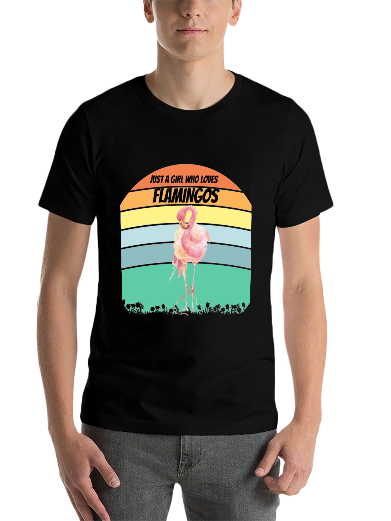 Black Just A Girl Who Loves Flamingos T-Shirt view 7