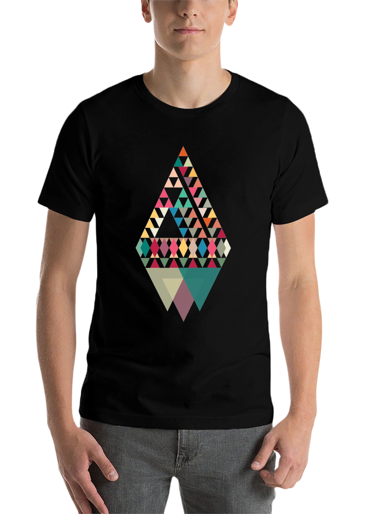 Black Geometric Triangle Pattern Graphic Tee view 7