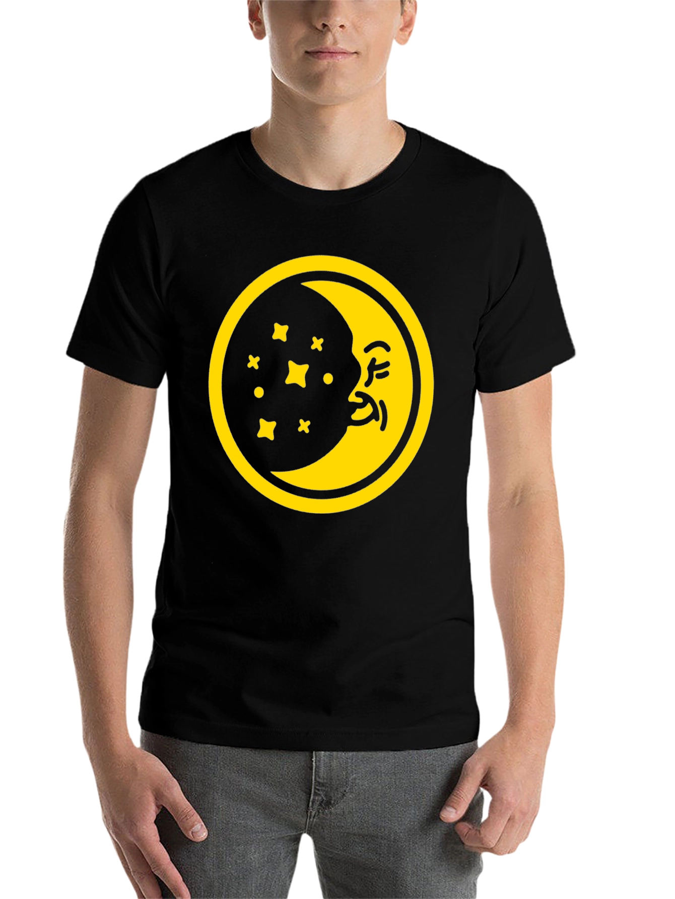 Black Dreamy Moon Graphic Tee - Black Cotton T-Shirt view 7