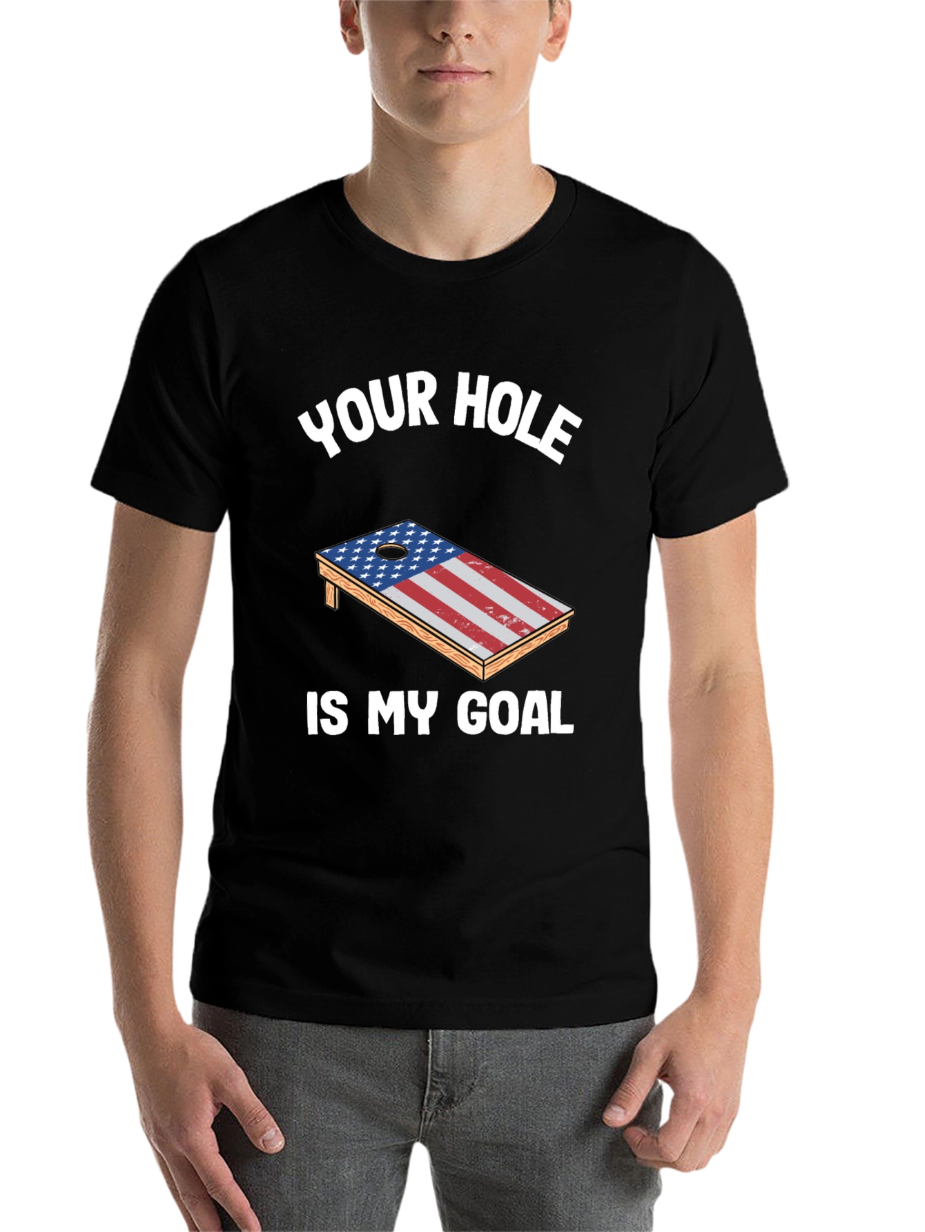 Black Your Hole Is My Goal Patriotic Cornhole T-Shirt view 7