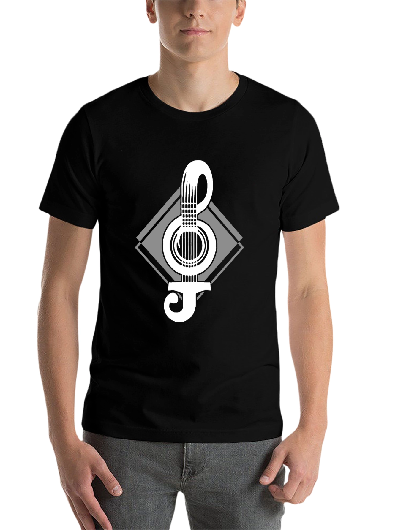 Black Guitar Clef Graphic Tee - Black Cotton Blend T-Shirt view 7