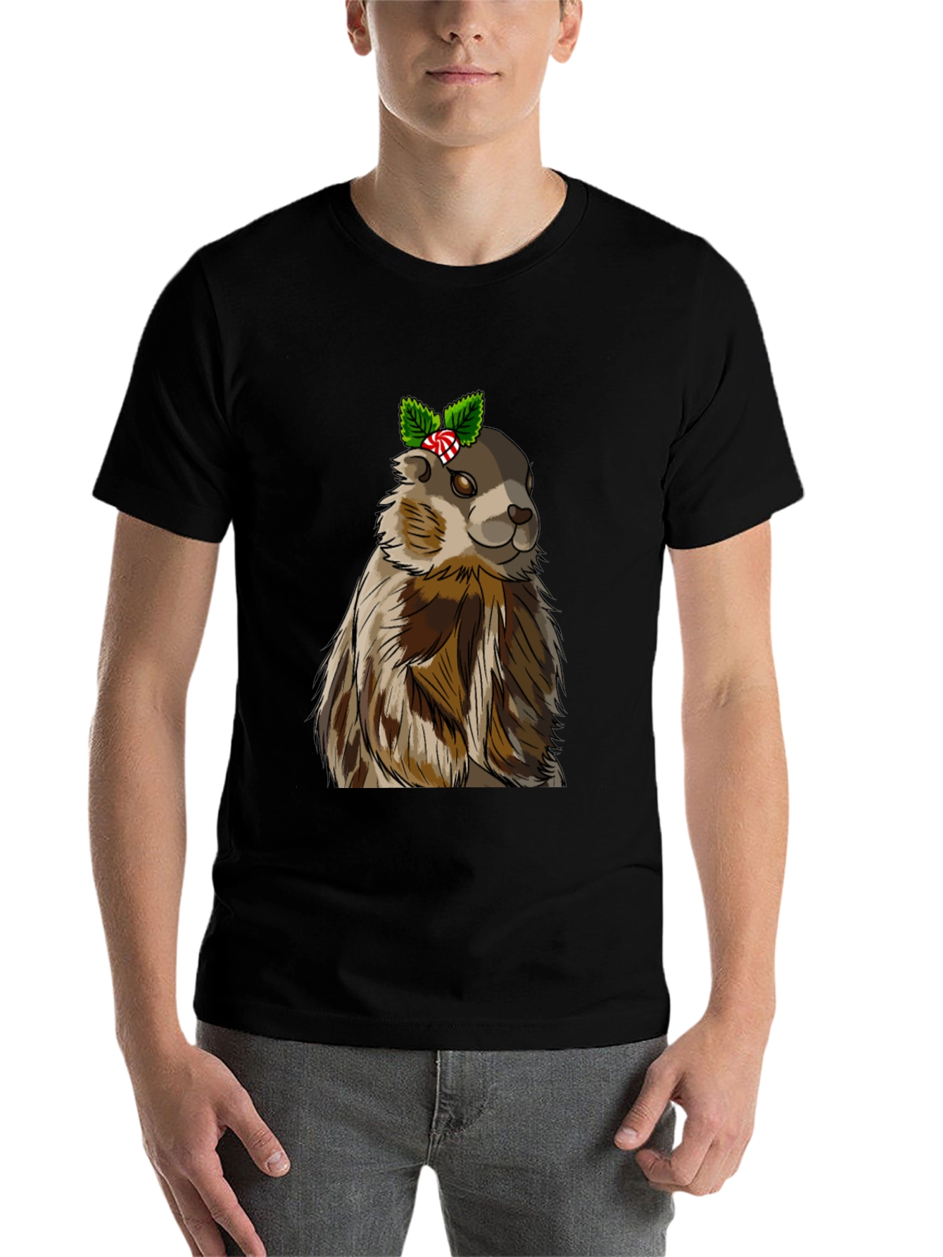 Black Festive Groundhog T-Shirt - Holiday Cheer! view 7