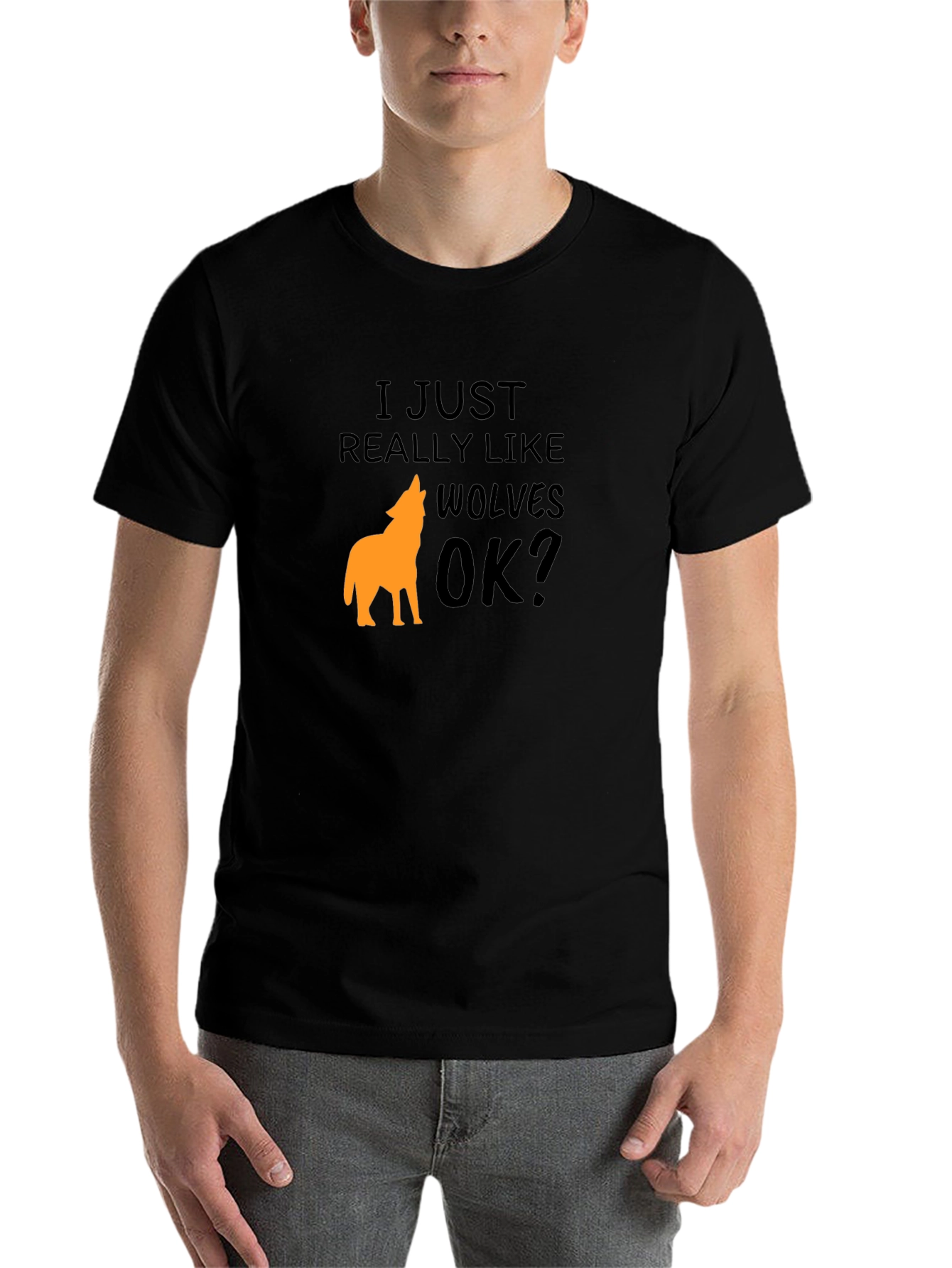 Black I Just Really Like Wolves OK? T-Shirt view 7