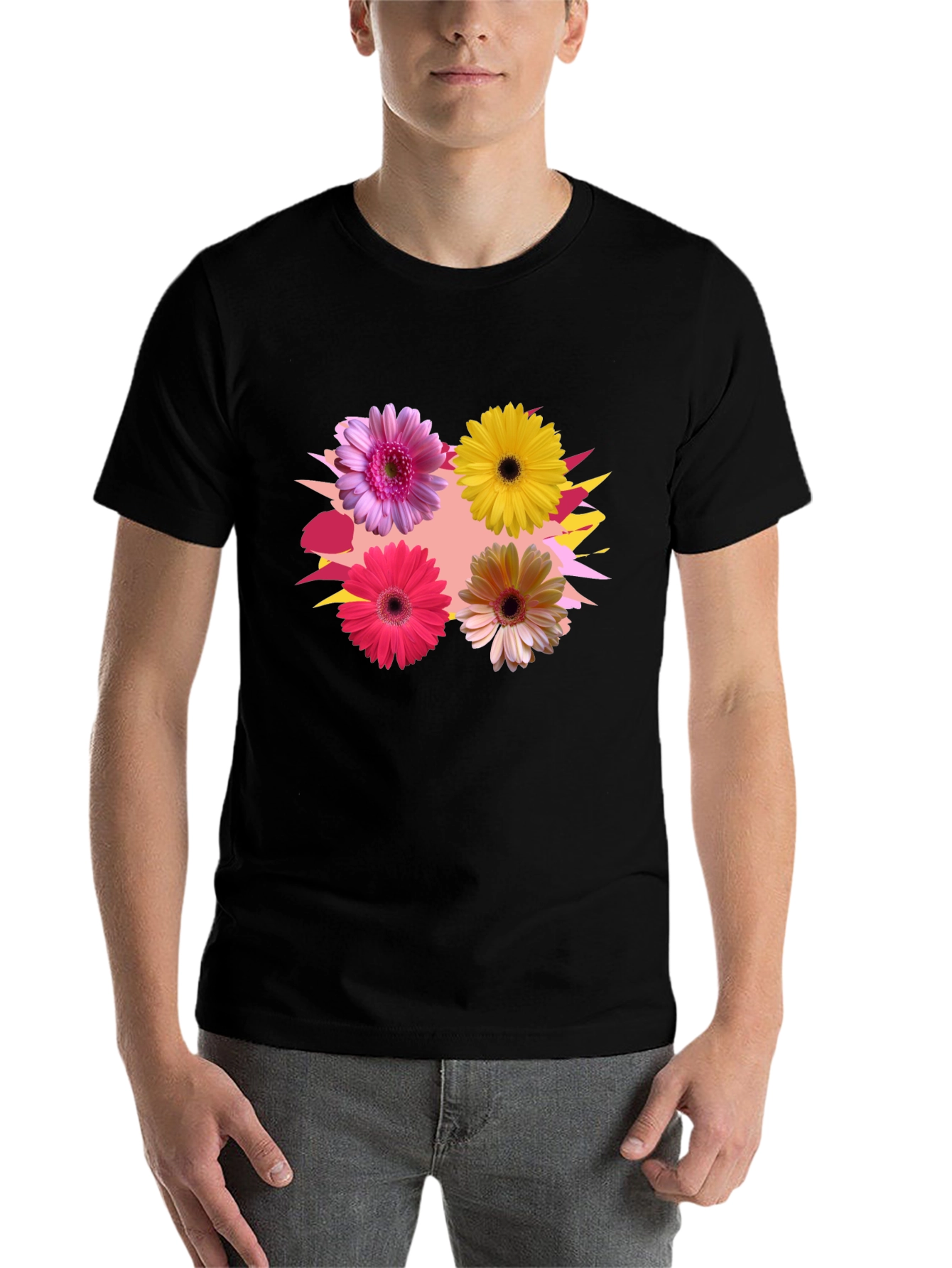 Black Floral Pattern Crew Neck T-Shirt view 7