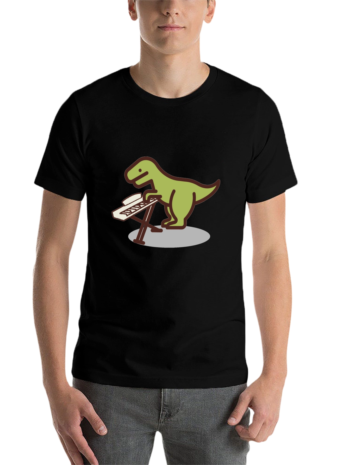 Black Dino Keyboardist Graphic Tee view 7