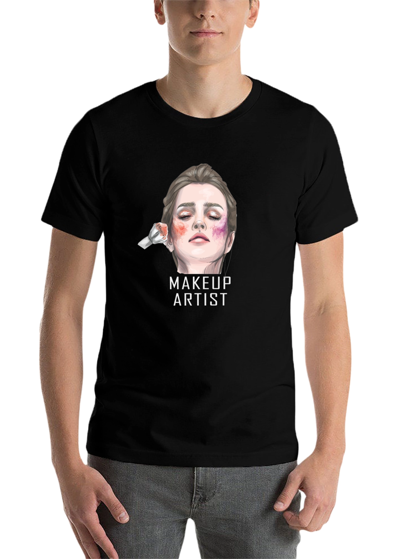 Black Makeup Artist Graphic Tee - Unisex Black Cotton T-Shirt view 7