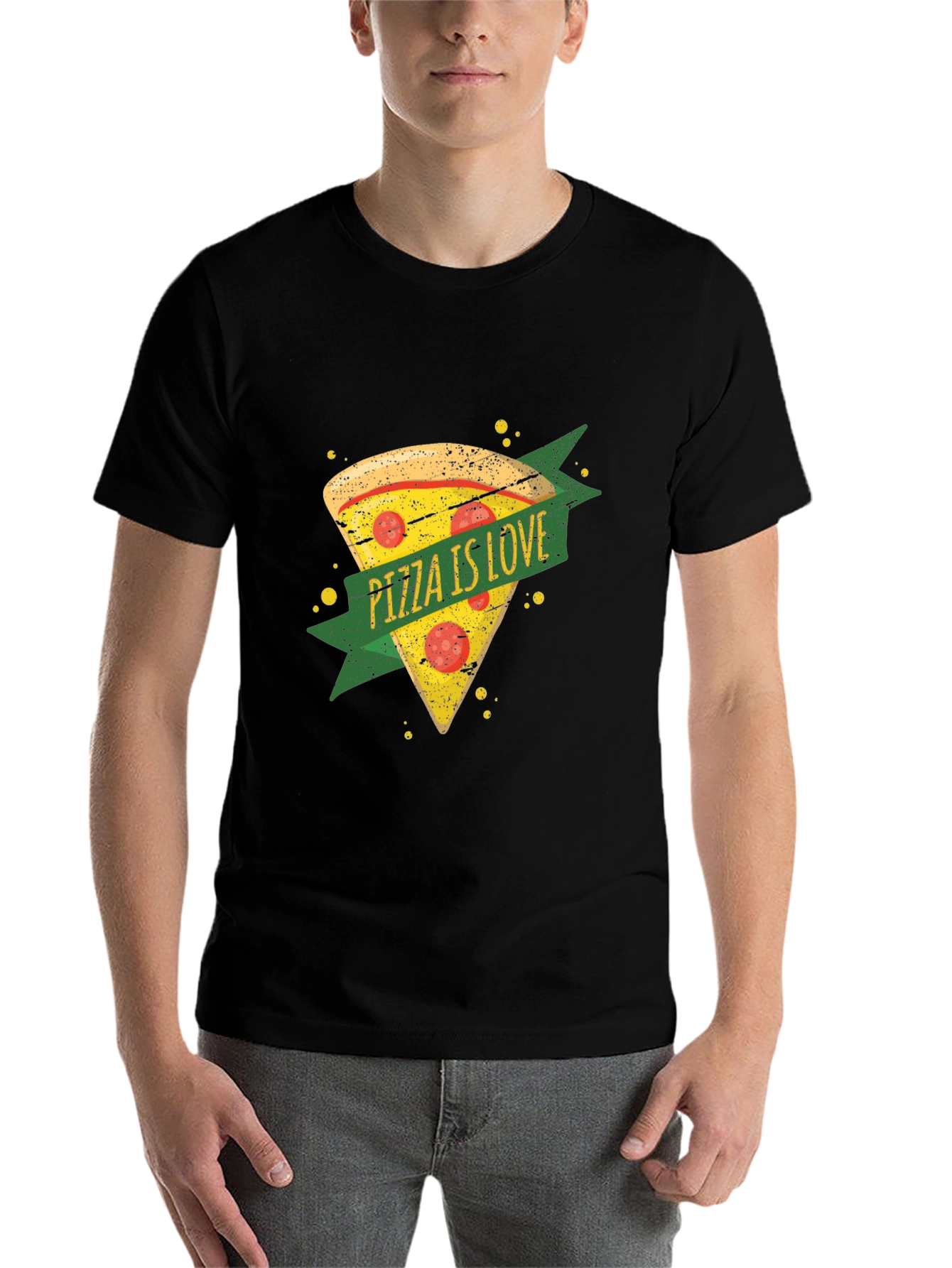 Black Pizza is Love Graphic T-Shirt - Black view 7