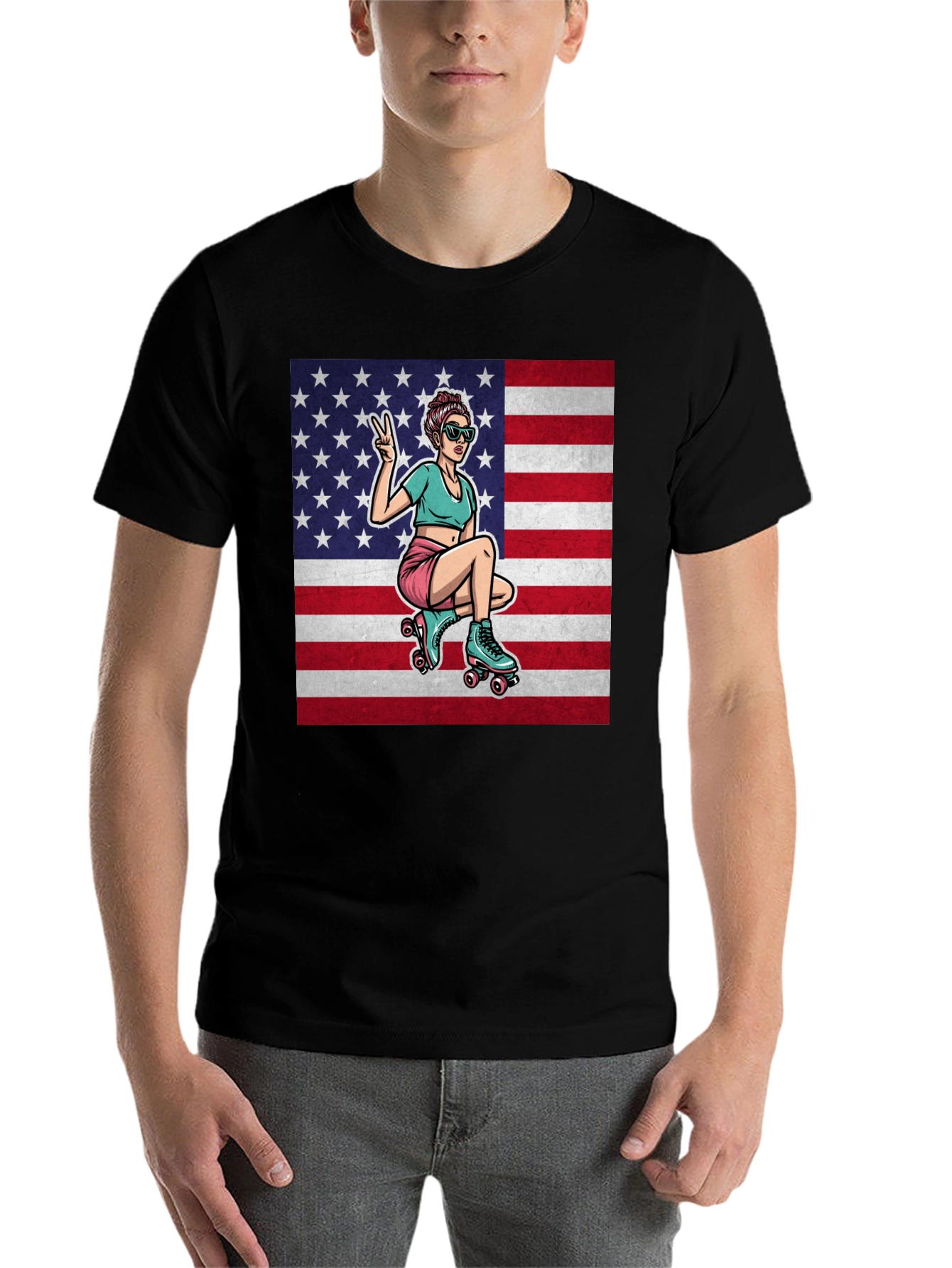 Black American Roller Girl Graphic Tee view 7