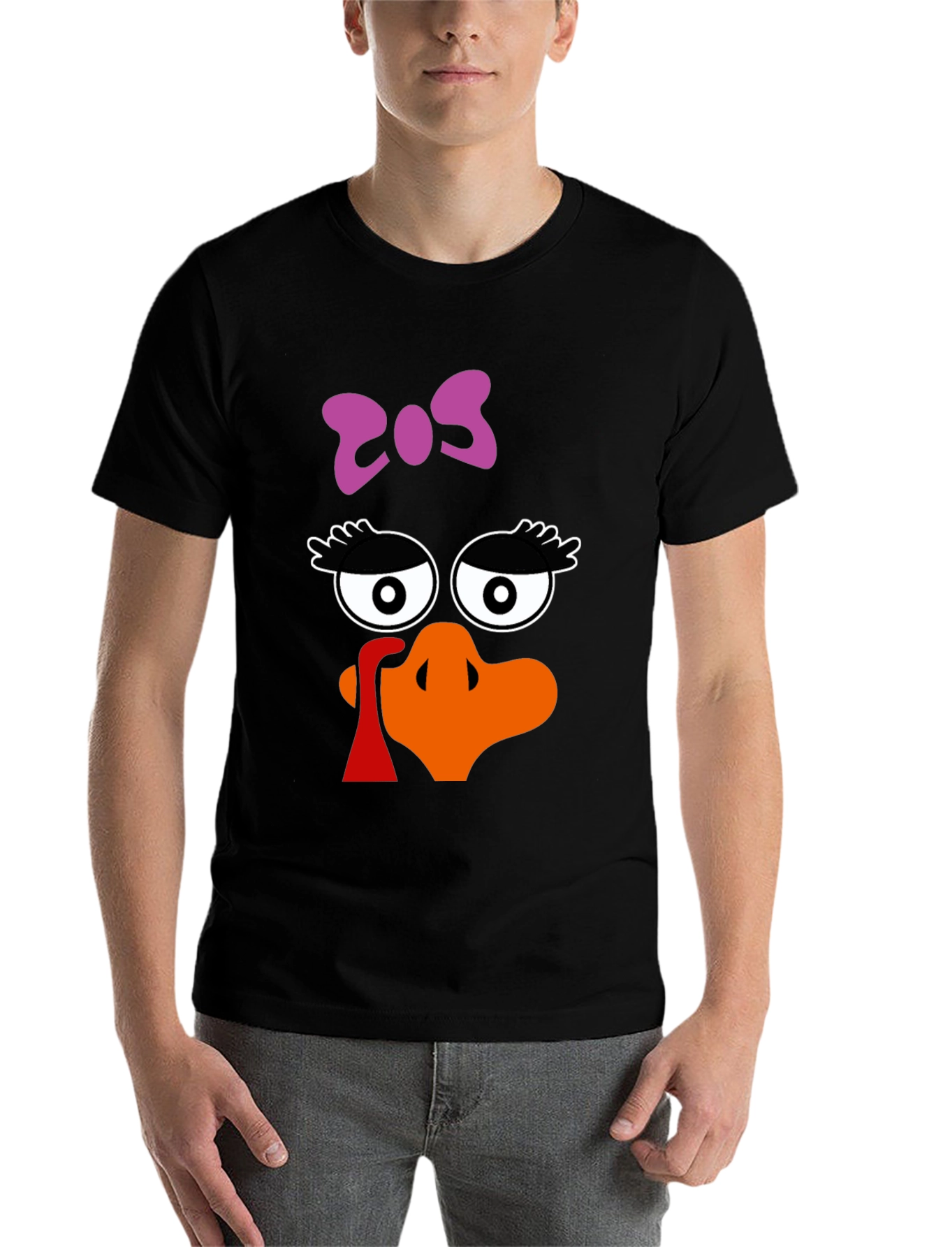 Thanksgiving Turkey Face Bow Black T-Shirt - 7