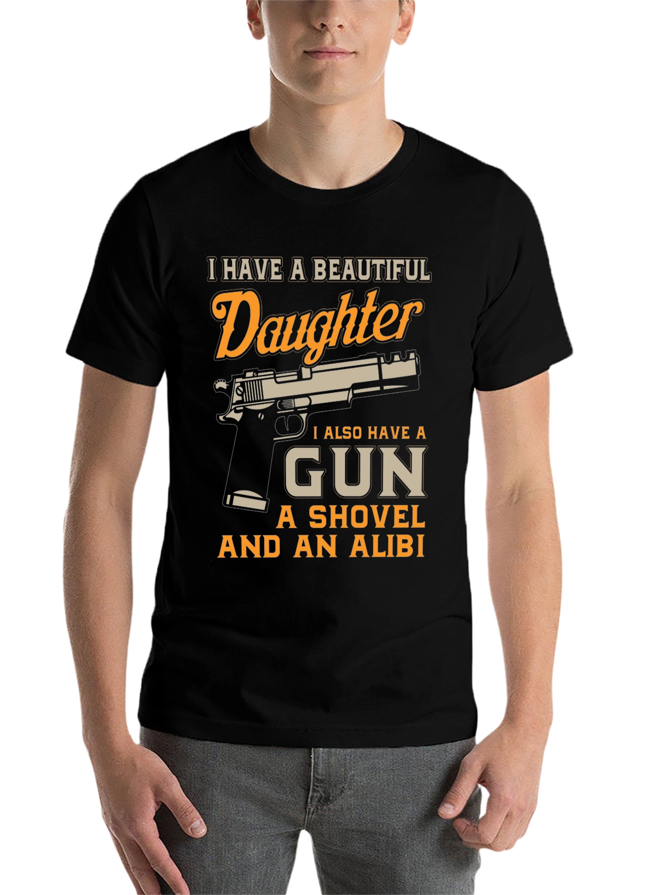 Black I Have a Beautiful Daughter Gun T-Shirt view 7