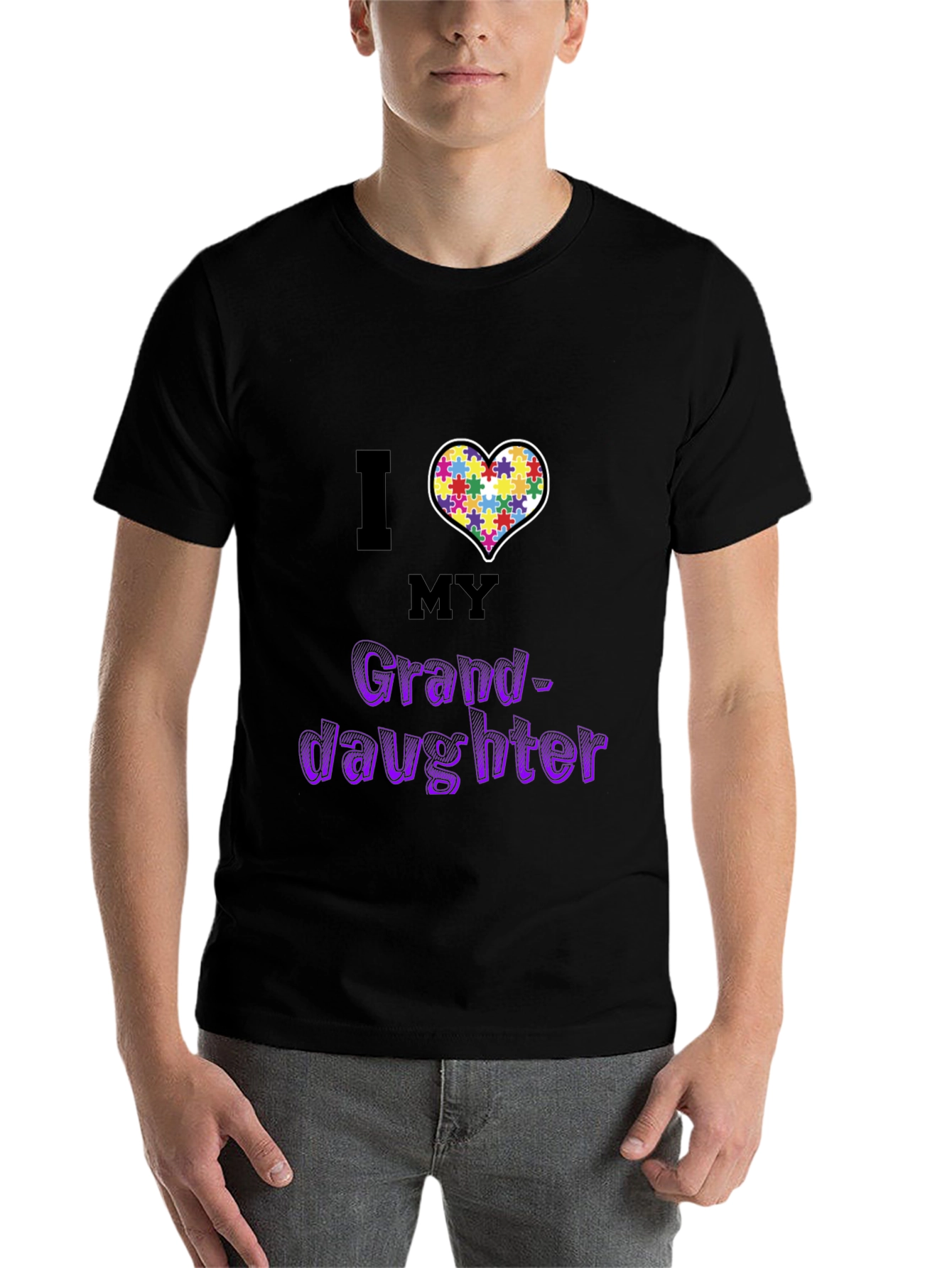 Black I Love My Granddaughter Autism Awareness T-Shirt view 7