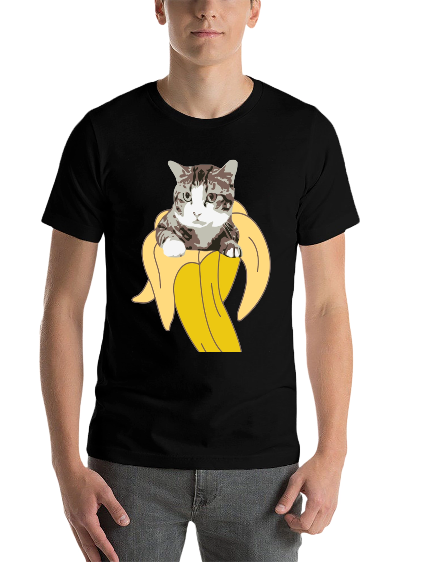 Black Cat in Banana T-Shirt - Funny Graphic Tee view 7