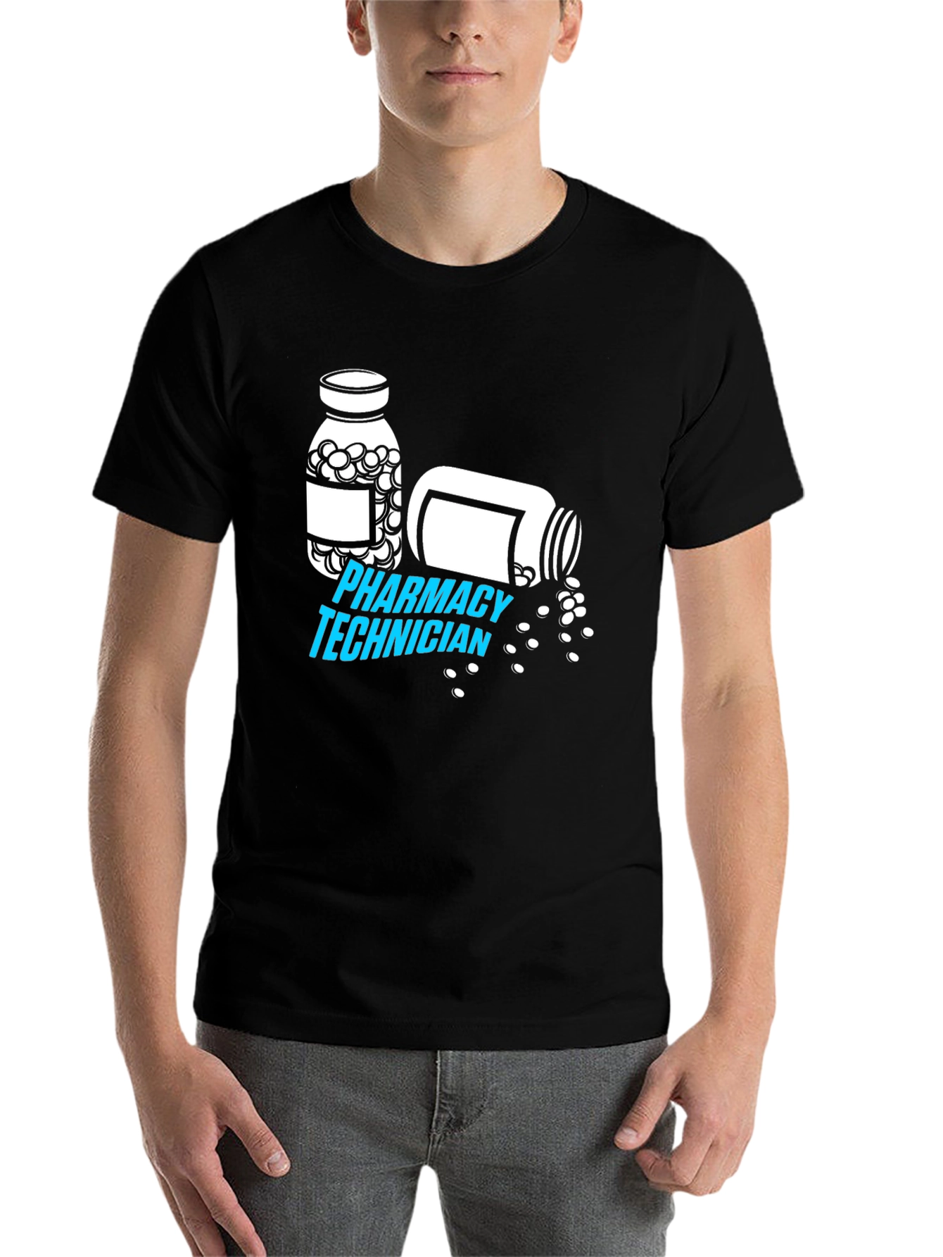 Black Pharmacy Technician T-Shirt - Pill Bottle Graphic view 7