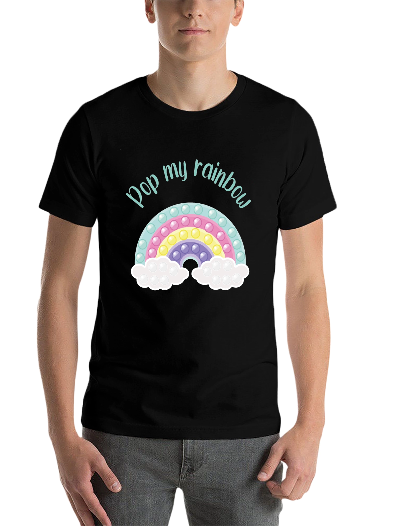 Black Pop My Rainbow Bubble T-Shirt - Novelty Design view 7