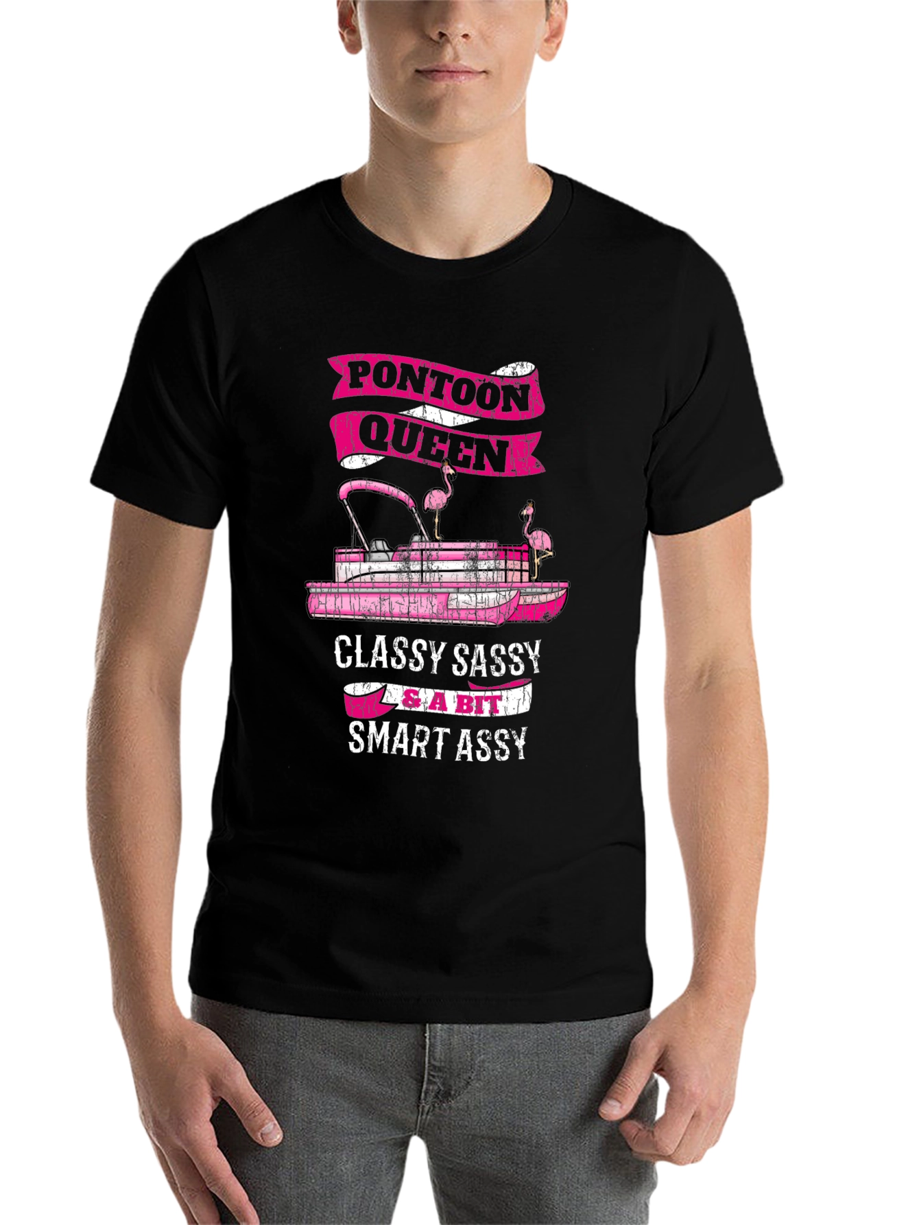 Black Pontoon Queen Graphic T-Shirt - Classy Sassy & Smart Assy view 7