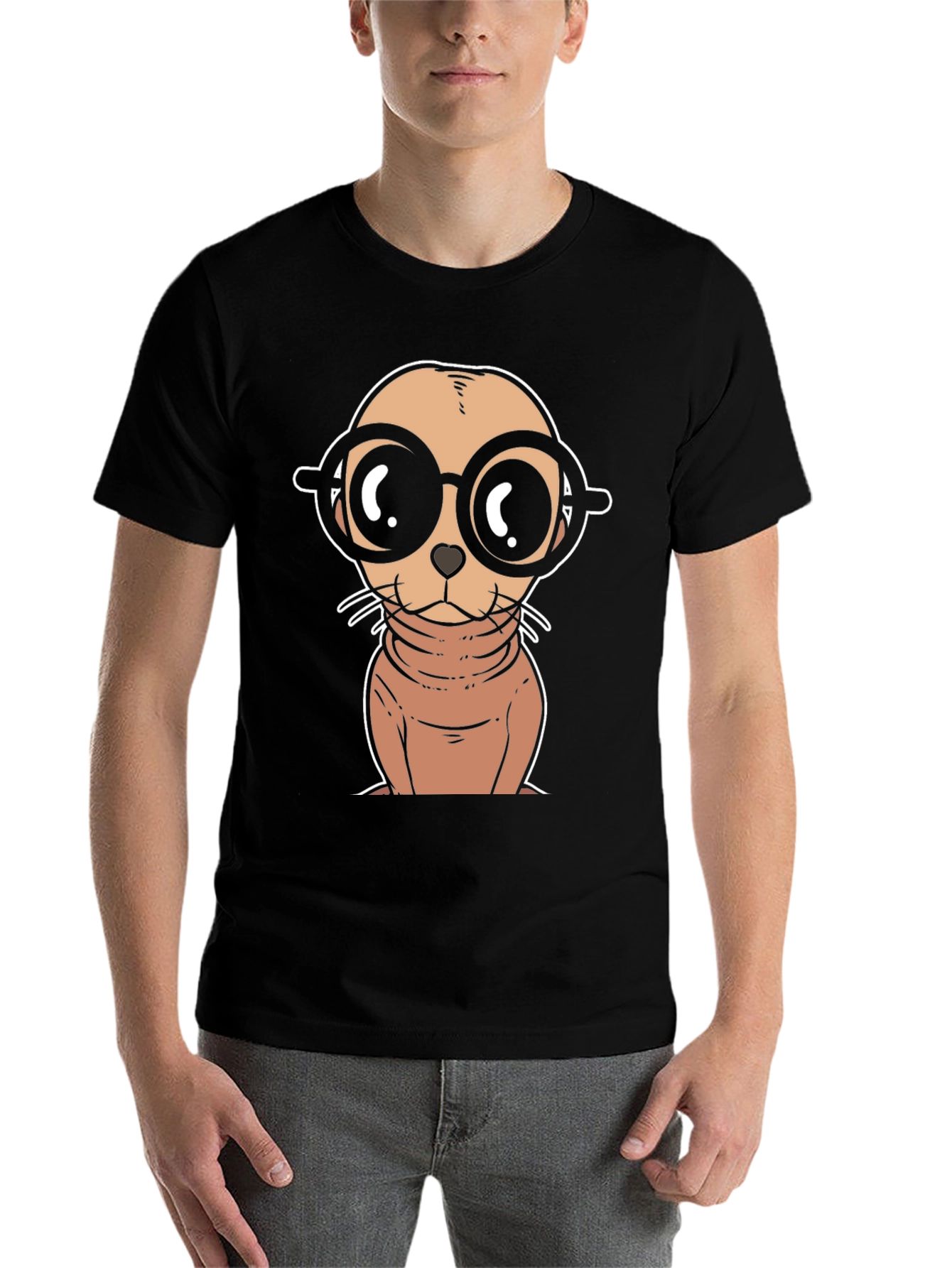 Black Cartoon Seal with Glasses T-Shirt view 7