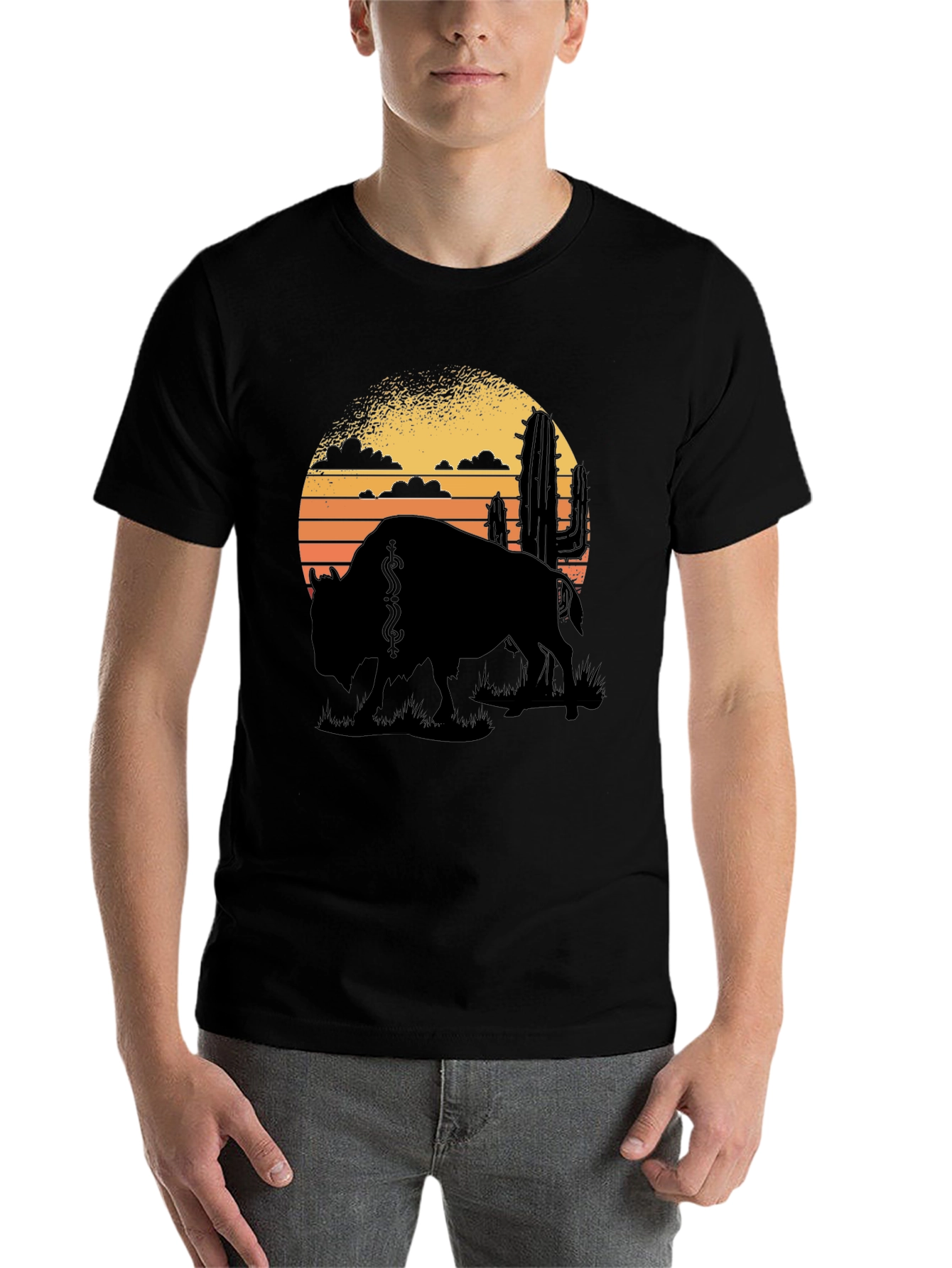 Black Buffalo Sunset Graphic Tee - Black Cotton T-Shirt view 7