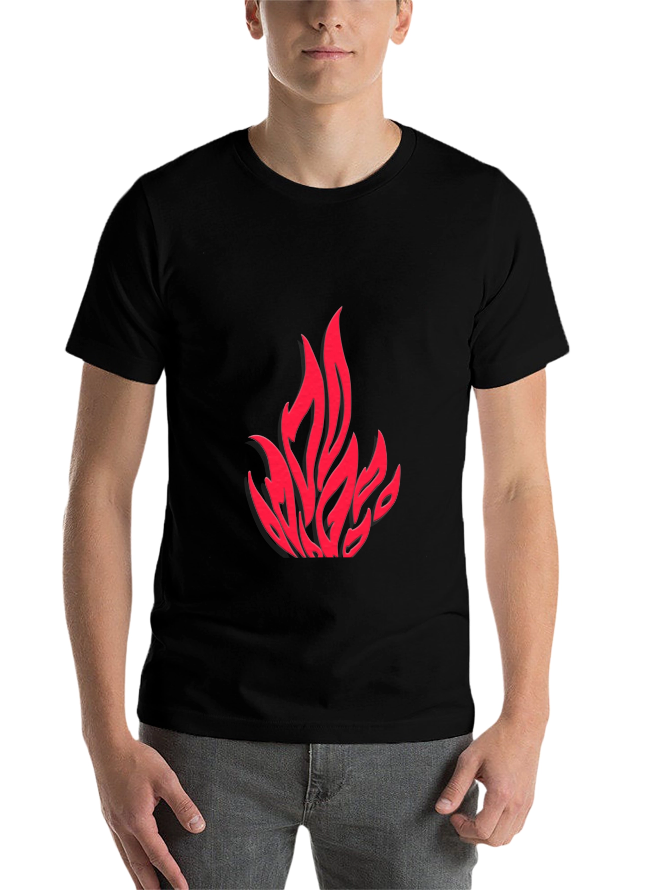Black Fiery Red Graphic Print Black T-Shirt view 7
