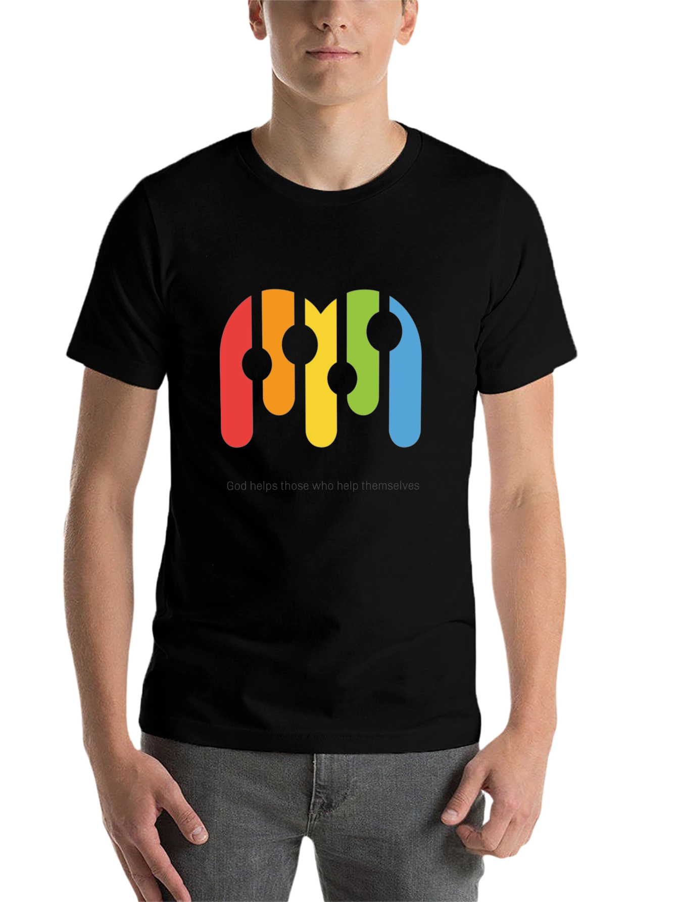 Black Retro Rainbow Graphic Black T-Shirt view 7