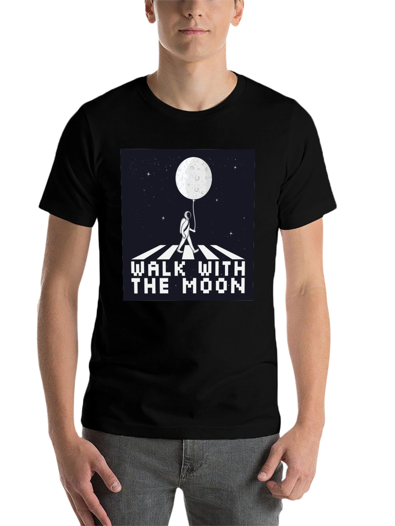 Black Walk With The Moon Graphic Tee - Black Cotton Shirt view 7
