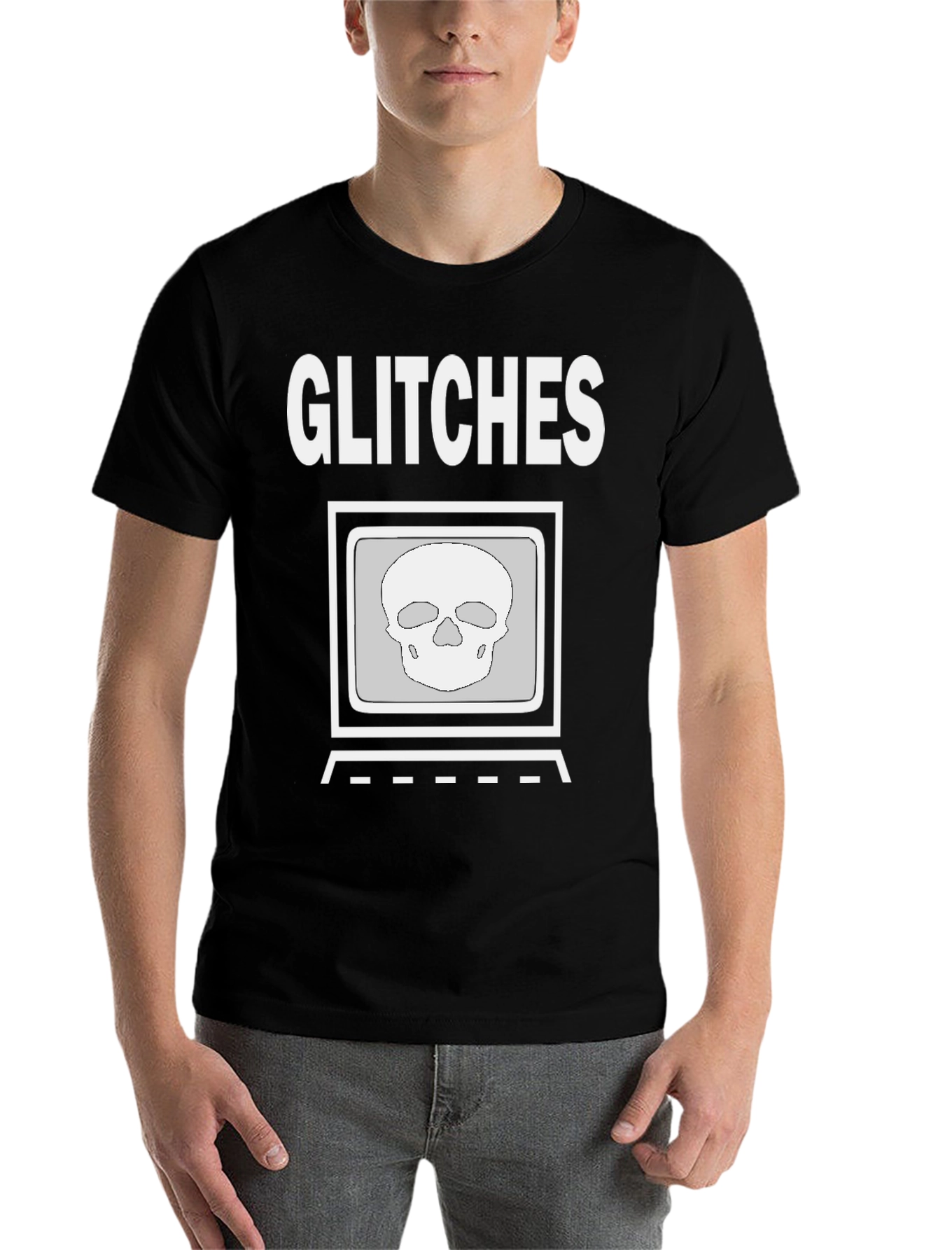 Black Glitch Skull Graphic Tee - Modern Streetwear Shirt view 7