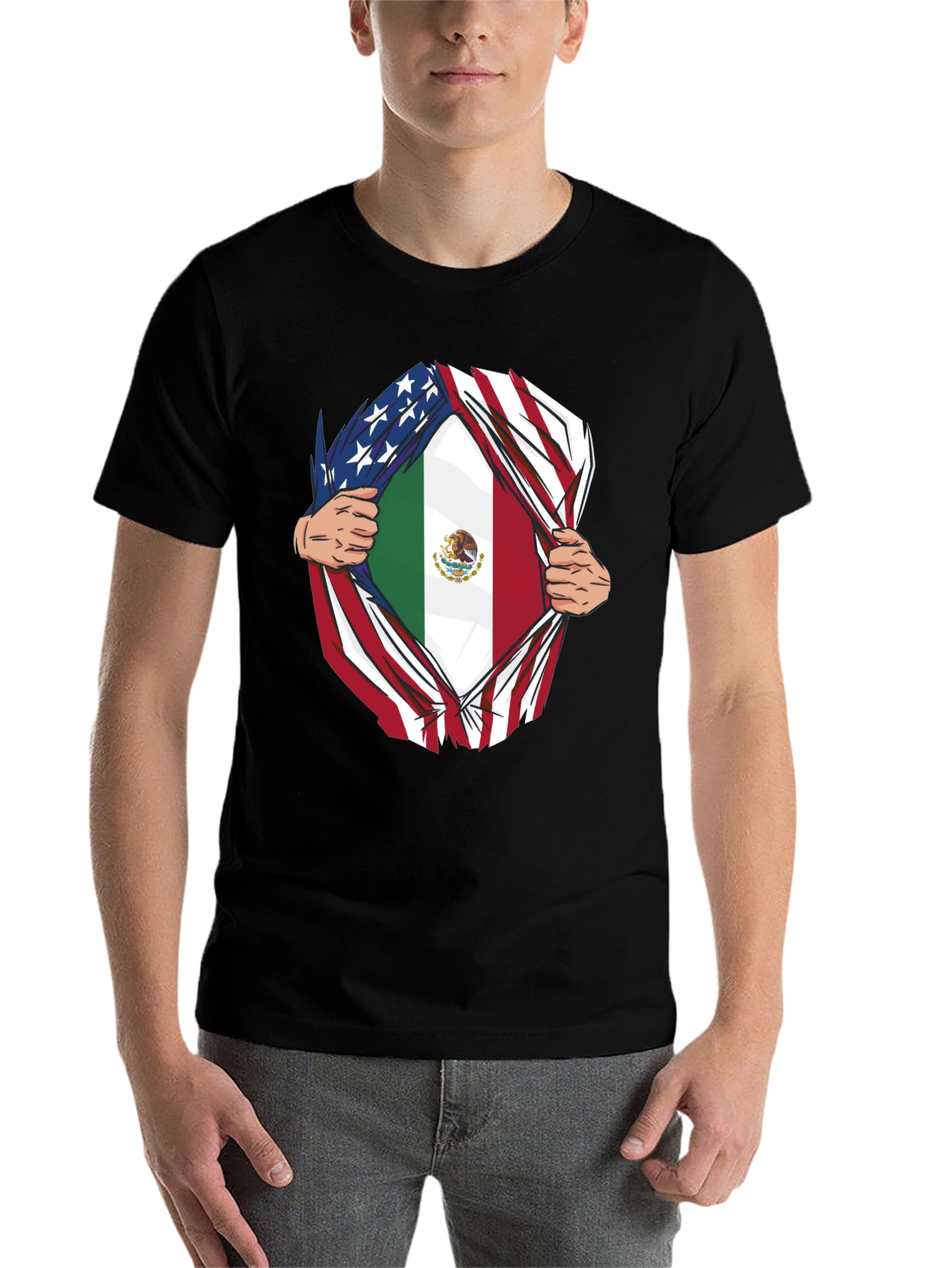 Black USA and Mexico Flag T-Shirt view 7