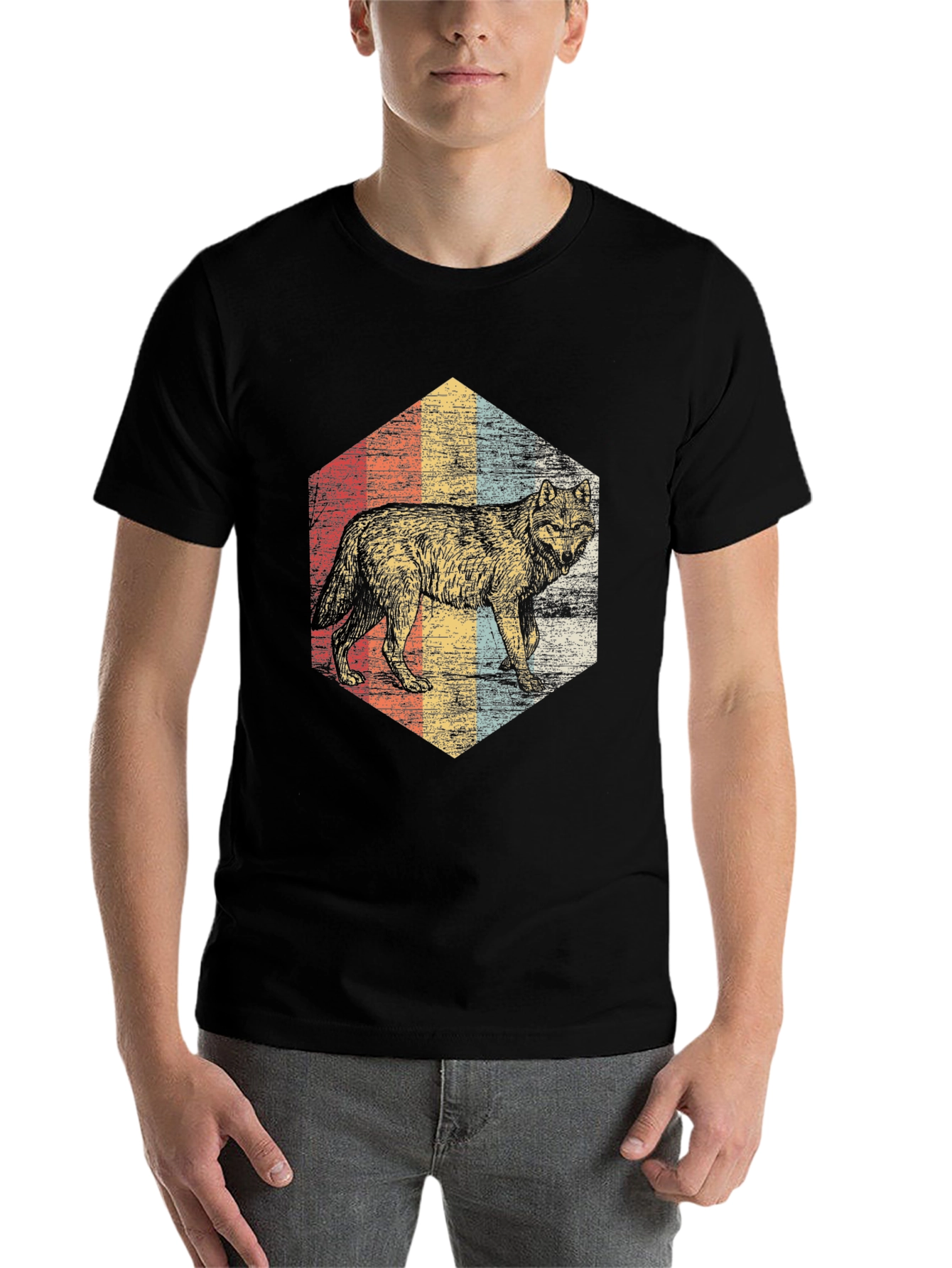Black Vintage Wolf Graphic Tee - Retro Style view 7