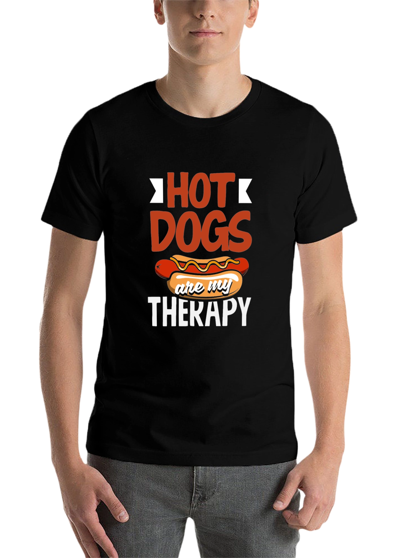 Black Hot Dogs are my Therapy T-Shirt view 7