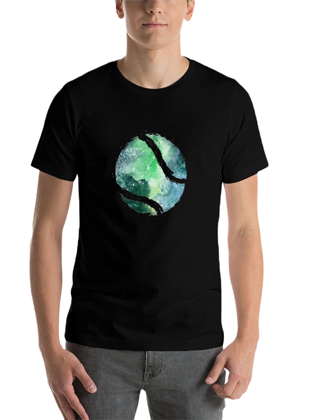 Black Cosmic Tennis Ball Black T-Shirt view 7