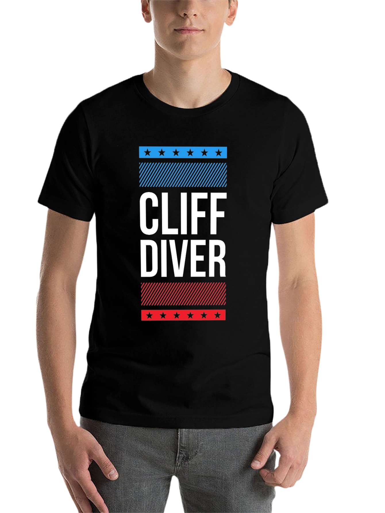Black Cliff Diver Graphic Tee - Patriotic Design view 7