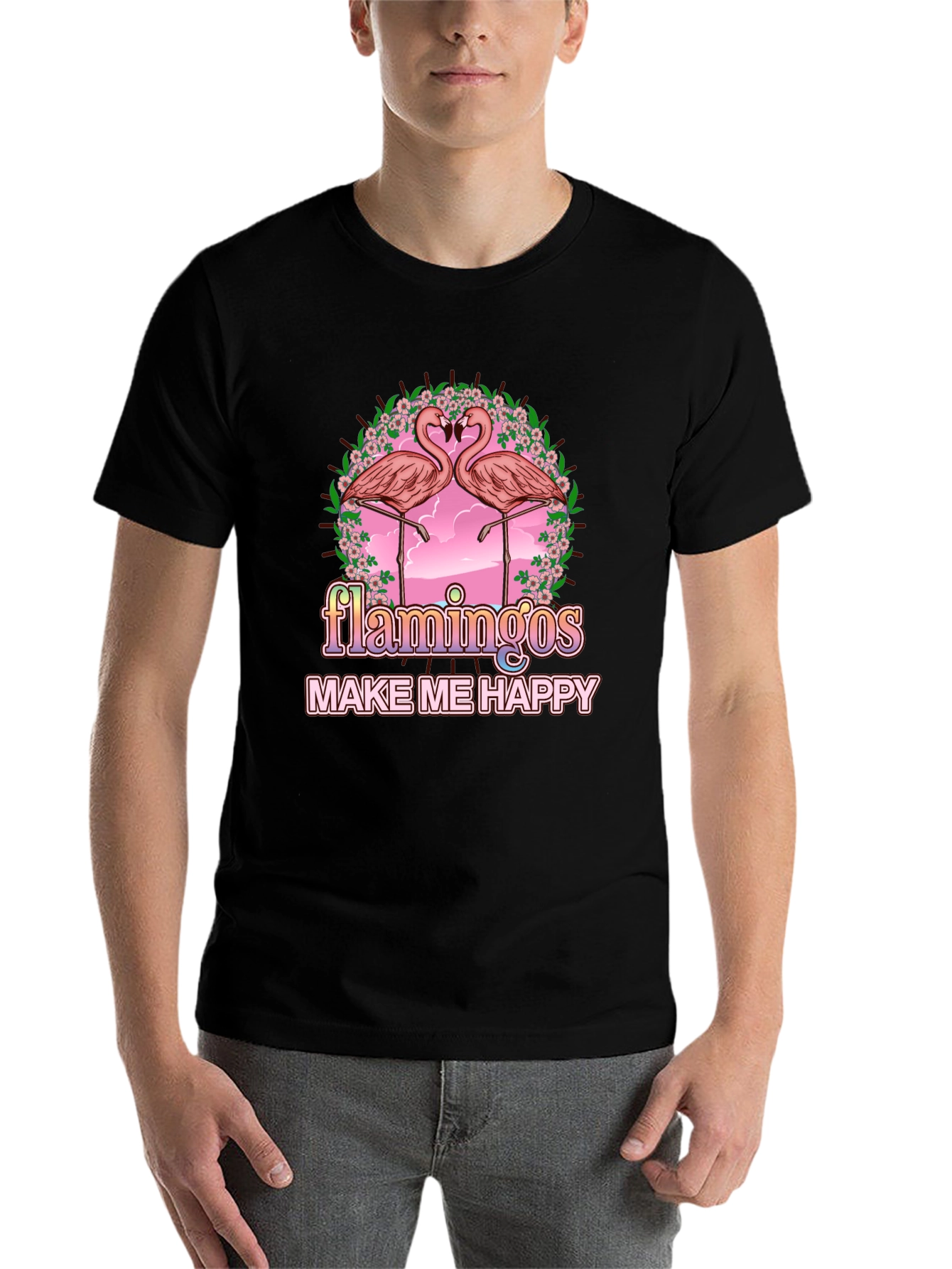 Black Flamingos Make Me Happy Graphic Tee view 7