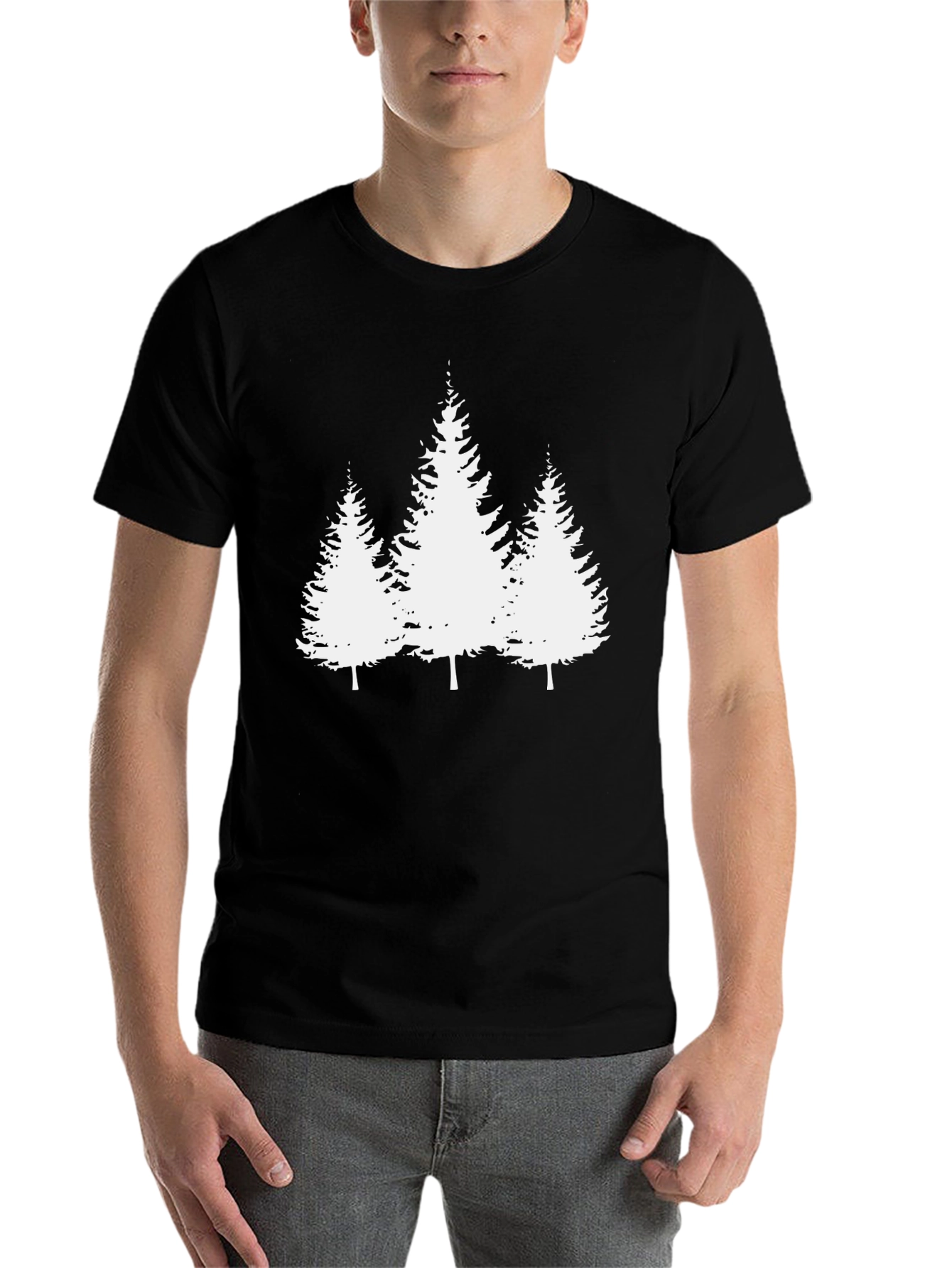 Black Nature Pines Graphic Tee - Stylish Black T-Shirt view 7