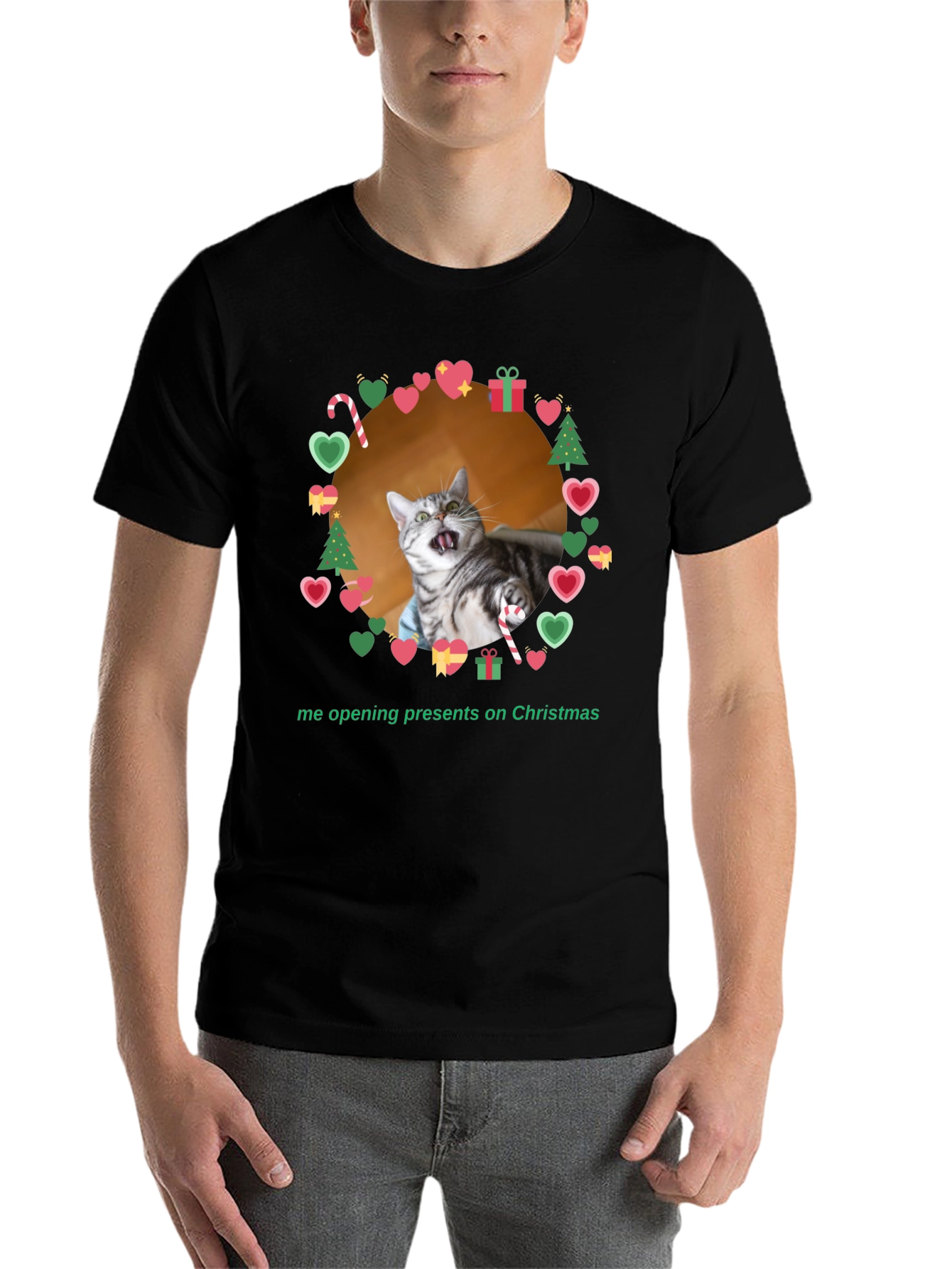 Black Funny Cat Christmas T-Shirt  view 7