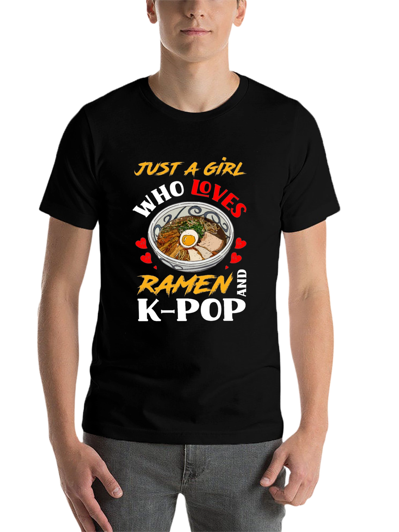 Black Just A Girl Who Loves Ramen And K-Pop Black T-Shirt view 7