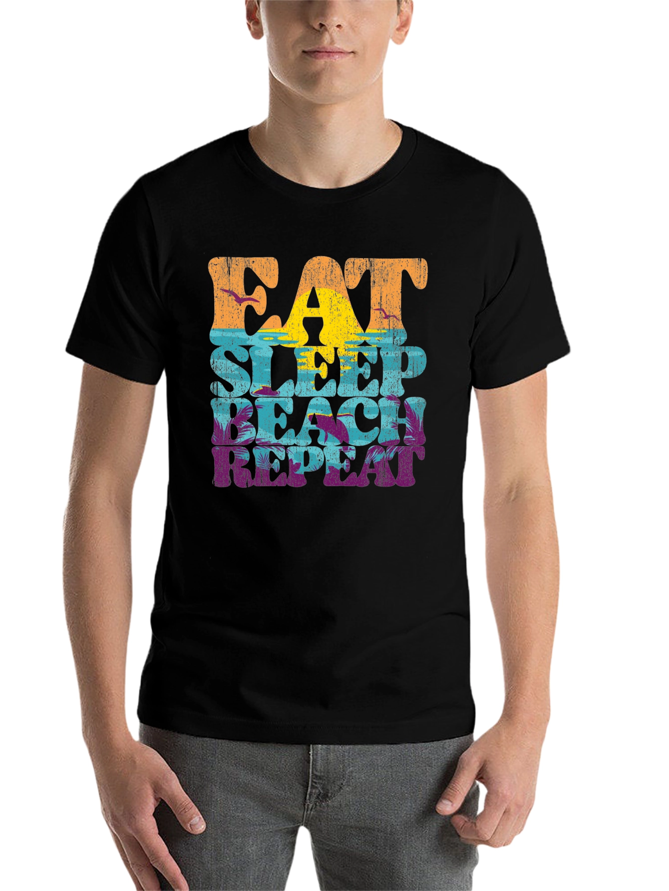 Black Eat Sleep Beach Repeat Graphic T-Shirt view 7