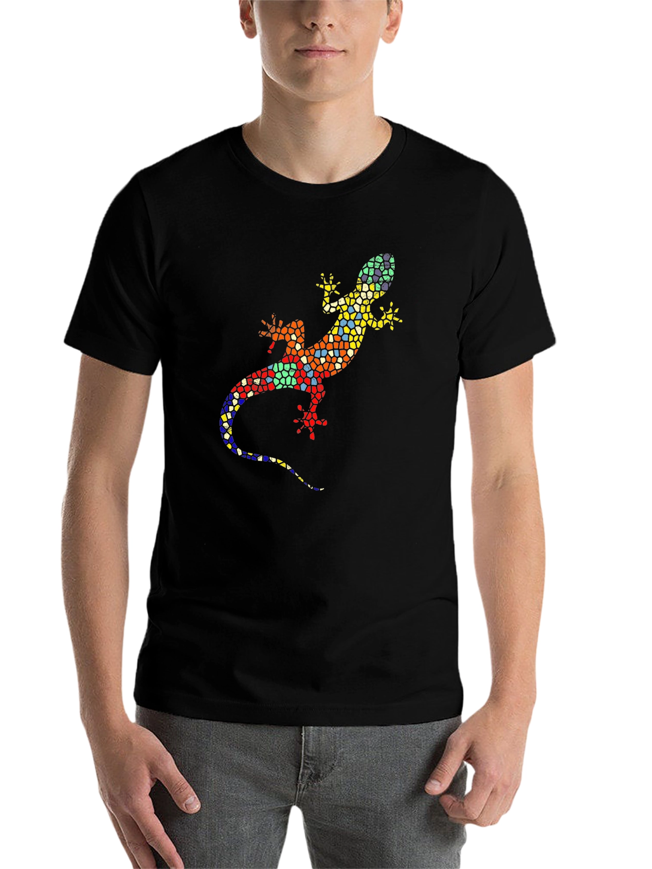 Black Mosaic Lizard Graphic Tee - Stylish Black T-Shirt view 7