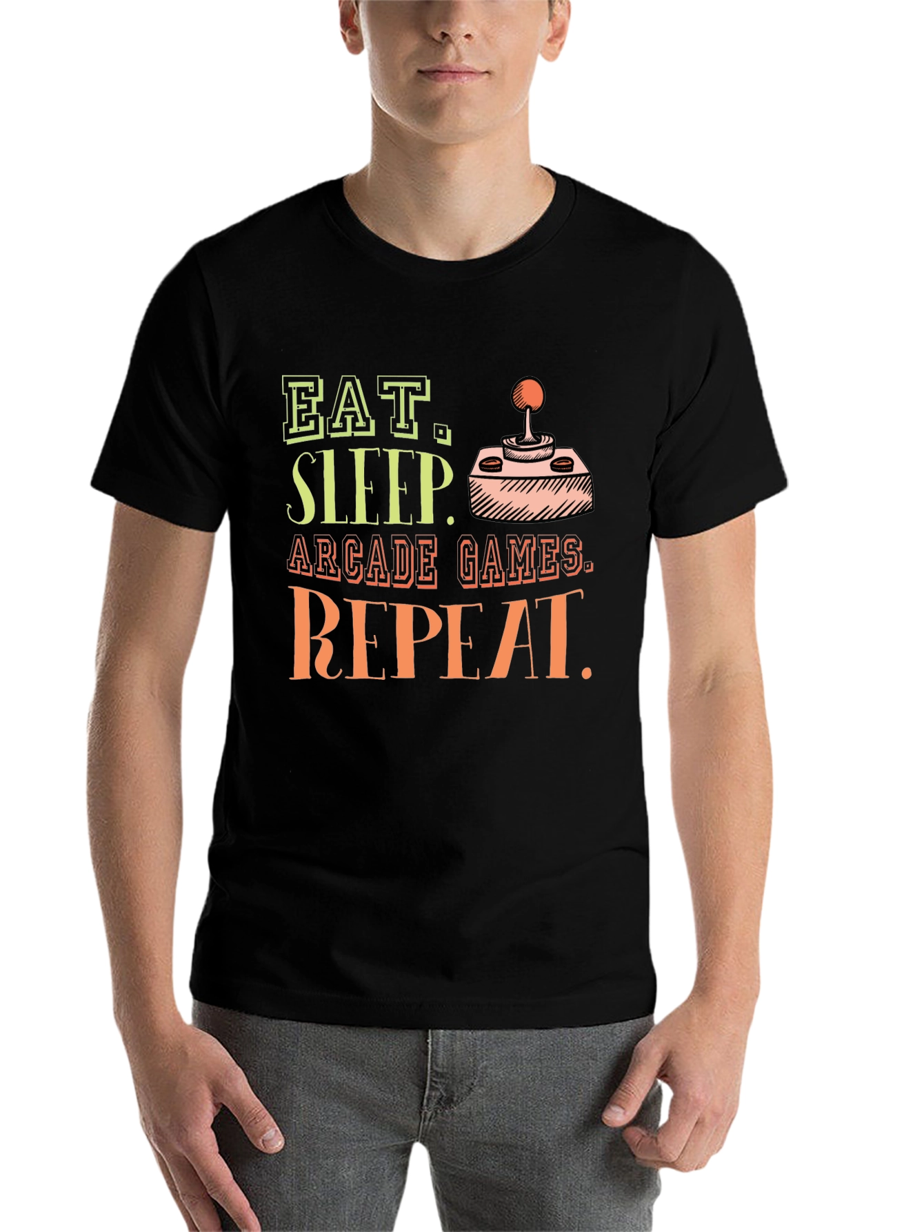 Black Eat Sleep Arcade Games Repeat T-Shirt view 7