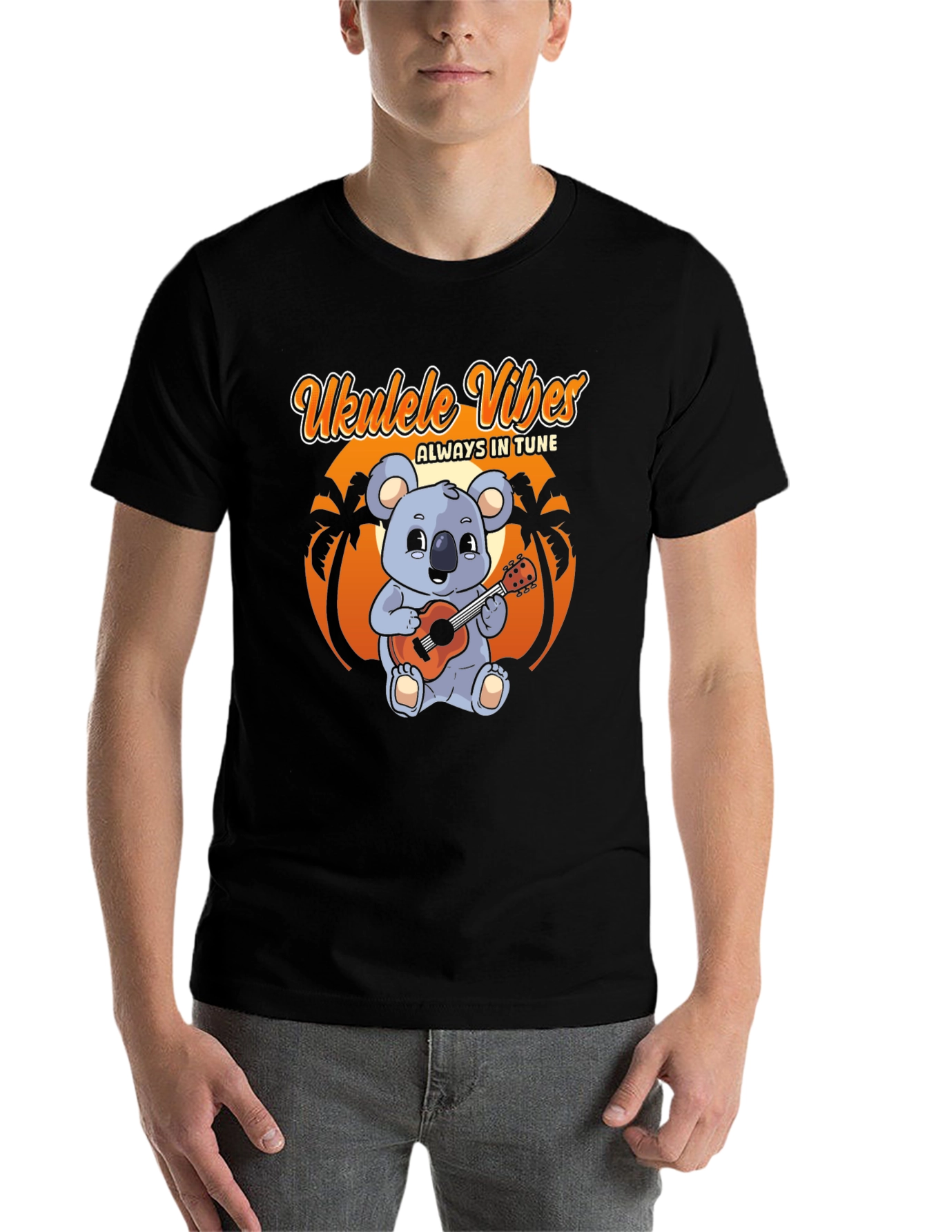 Black Ukulele Vibes T-Shirt - Koala Bear Playing Ukulele view 7