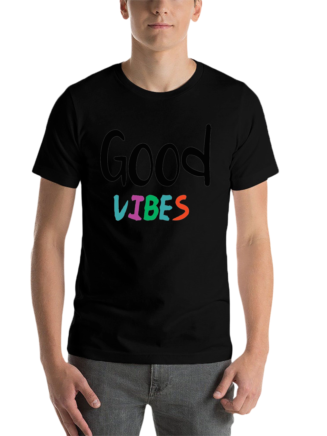 Black Good Vibes Graphic Print Black T-Shirt view 7