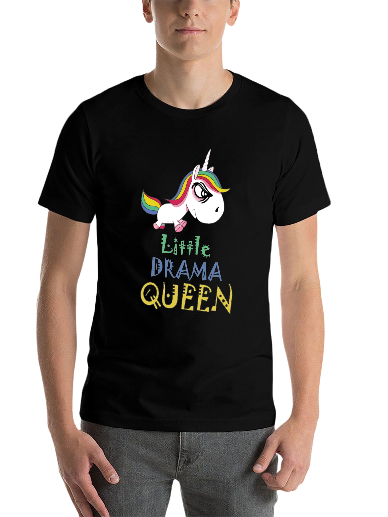 Black Little Drama Queen Unicorn Graphic T-Shirt view 7