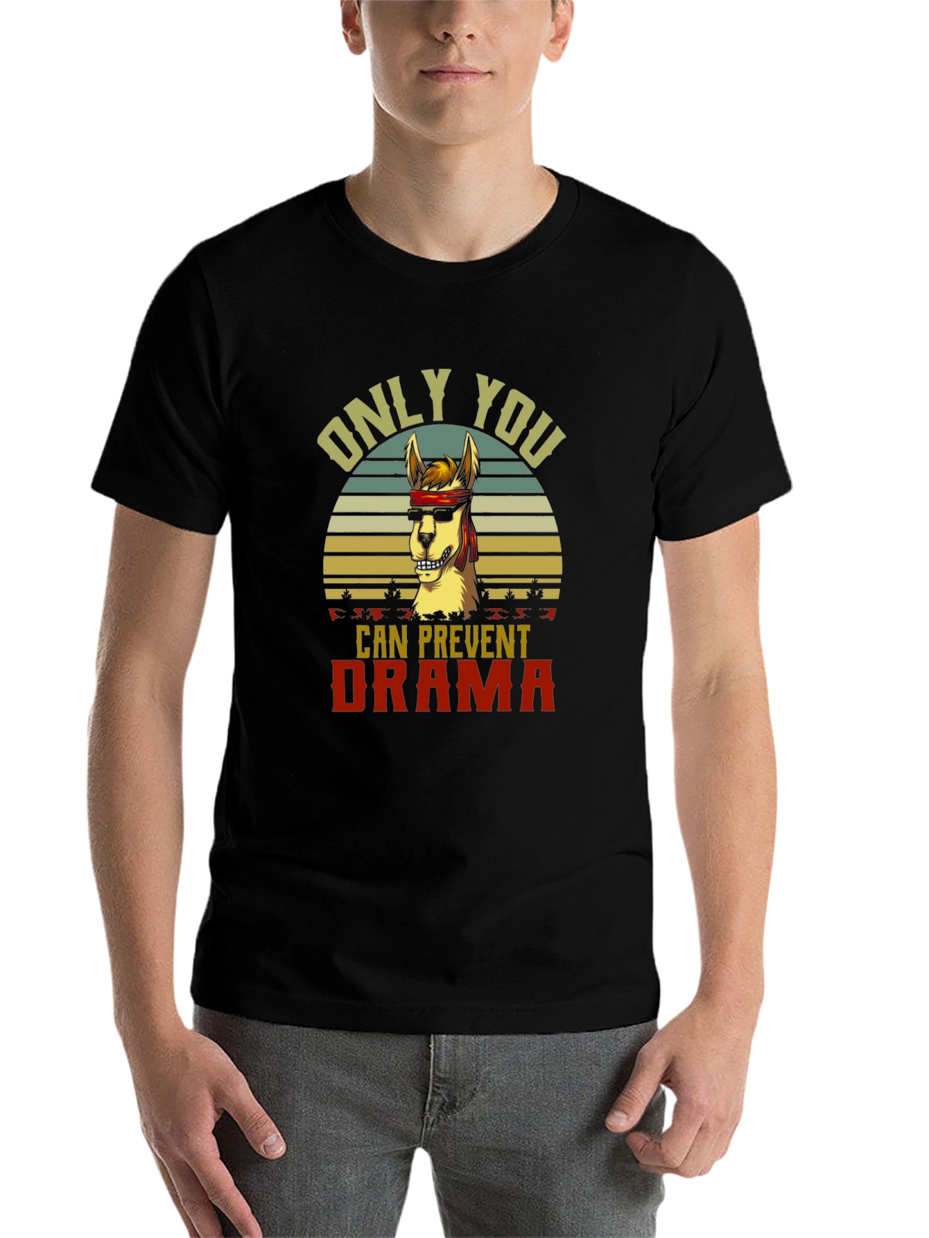 Black Only You Can Prevent Drama Llama T-Shirt view 7